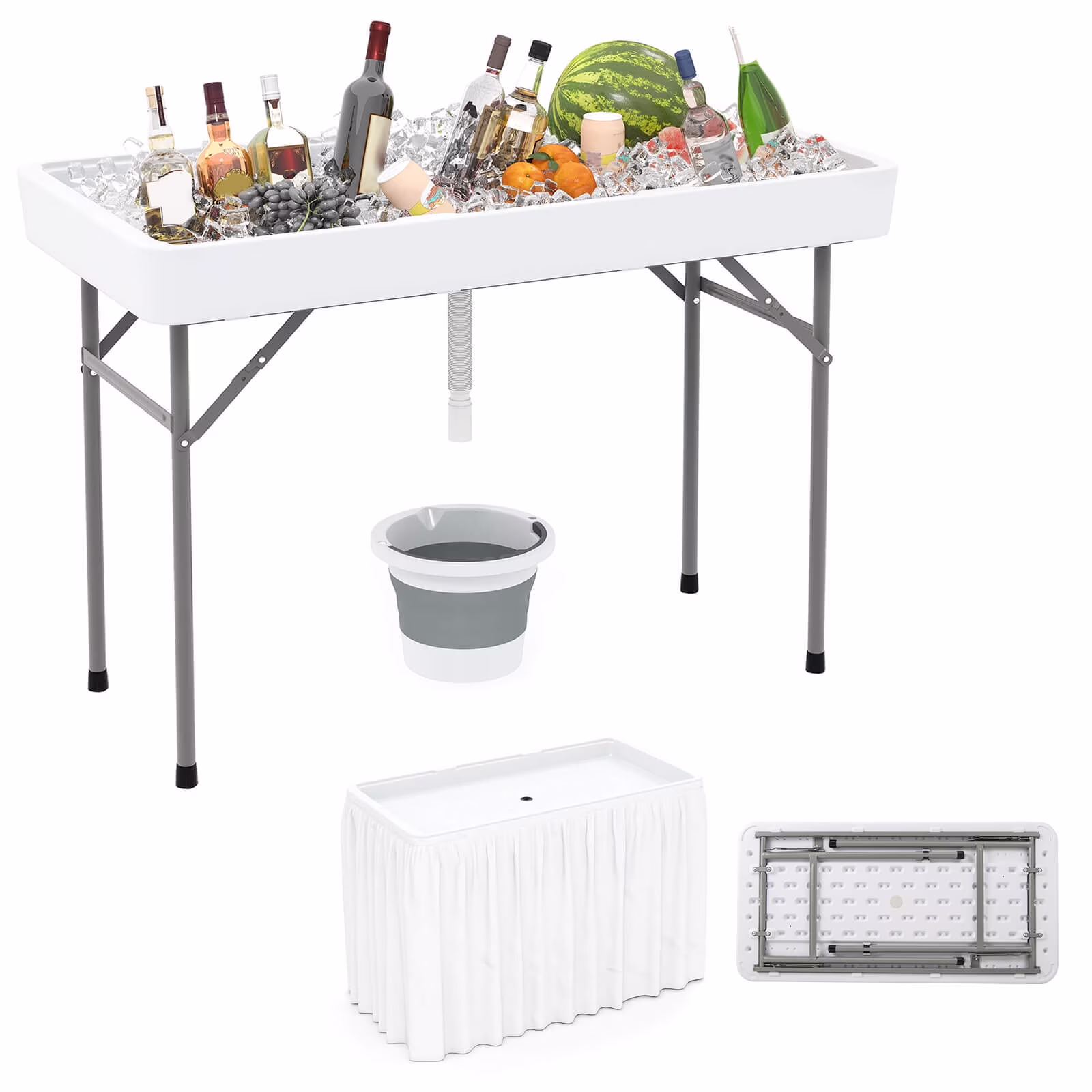 4 Foot Ice Cooler Folding Table Outdoor Portable Ice Bin Table with Large Sink
