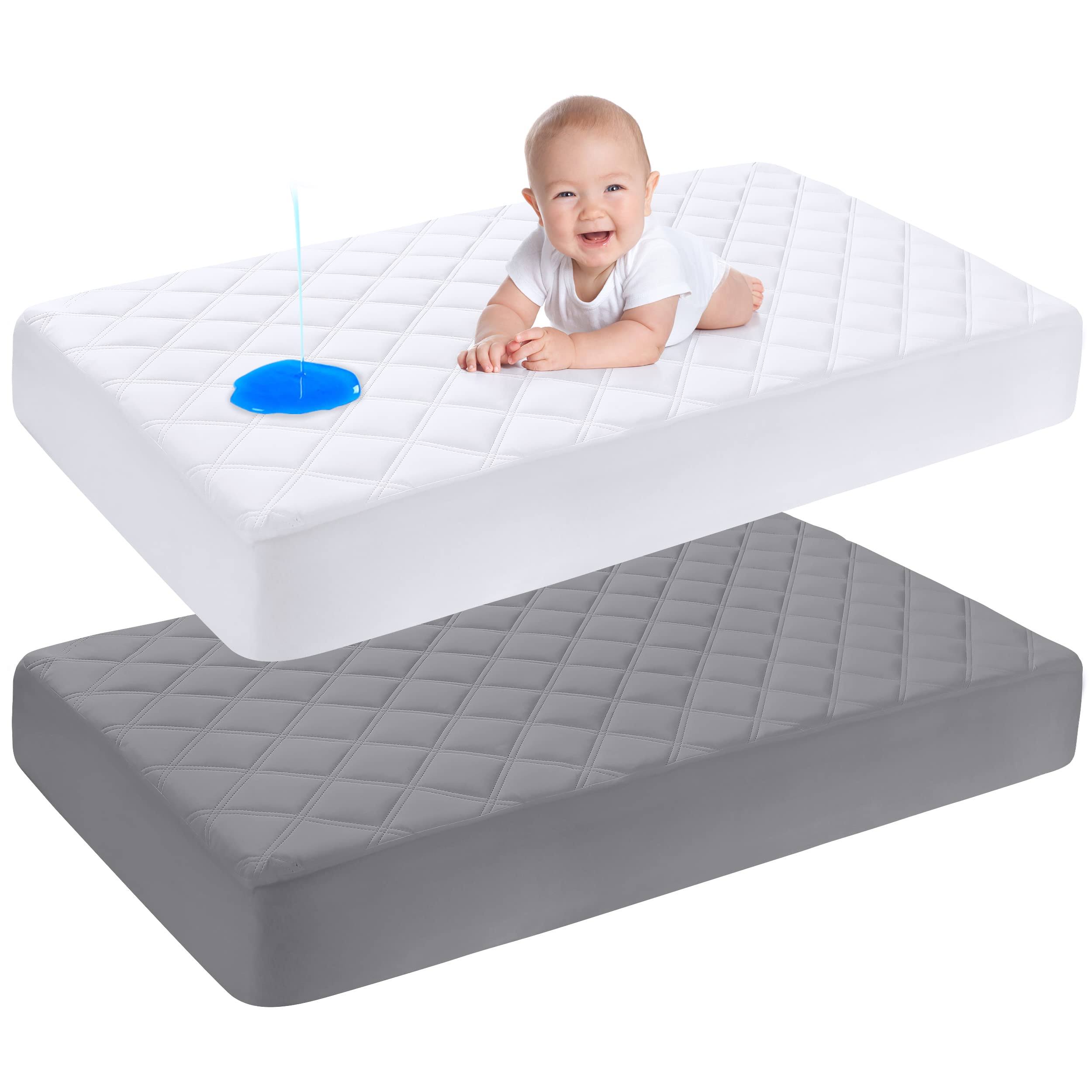 Yoofoss Waterproof Crib Mattress Protector 2 Pack, Quilted Crib Mattress Pad Cover Ultra Soft and Breathable, Machine Washable Toddler Mattress