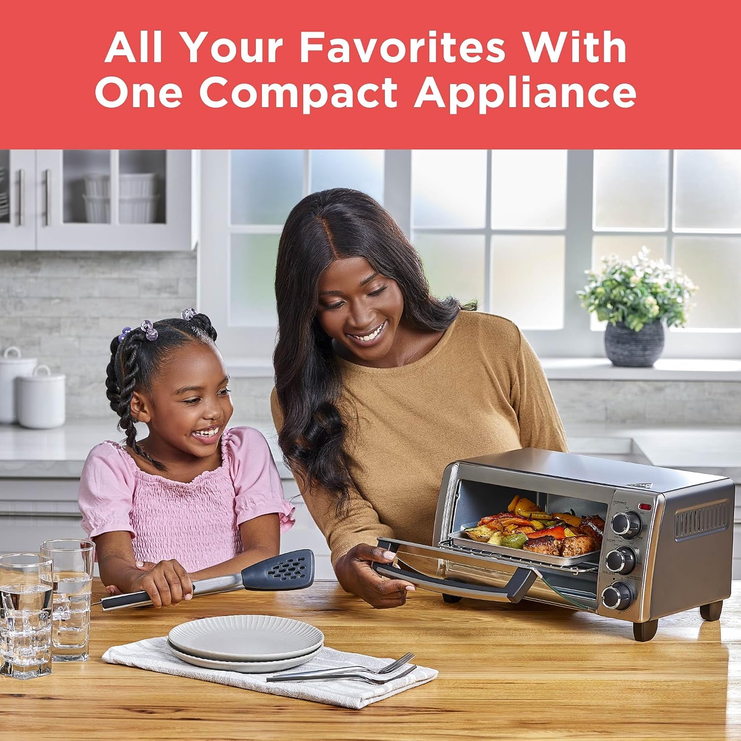 BLACK+DECKER TO1313SBD Toaster Oven, 15.47 Inch, Silver| Compact convection oven fits a 9-inch pizza with timer, stay-on function and removable crumb tray