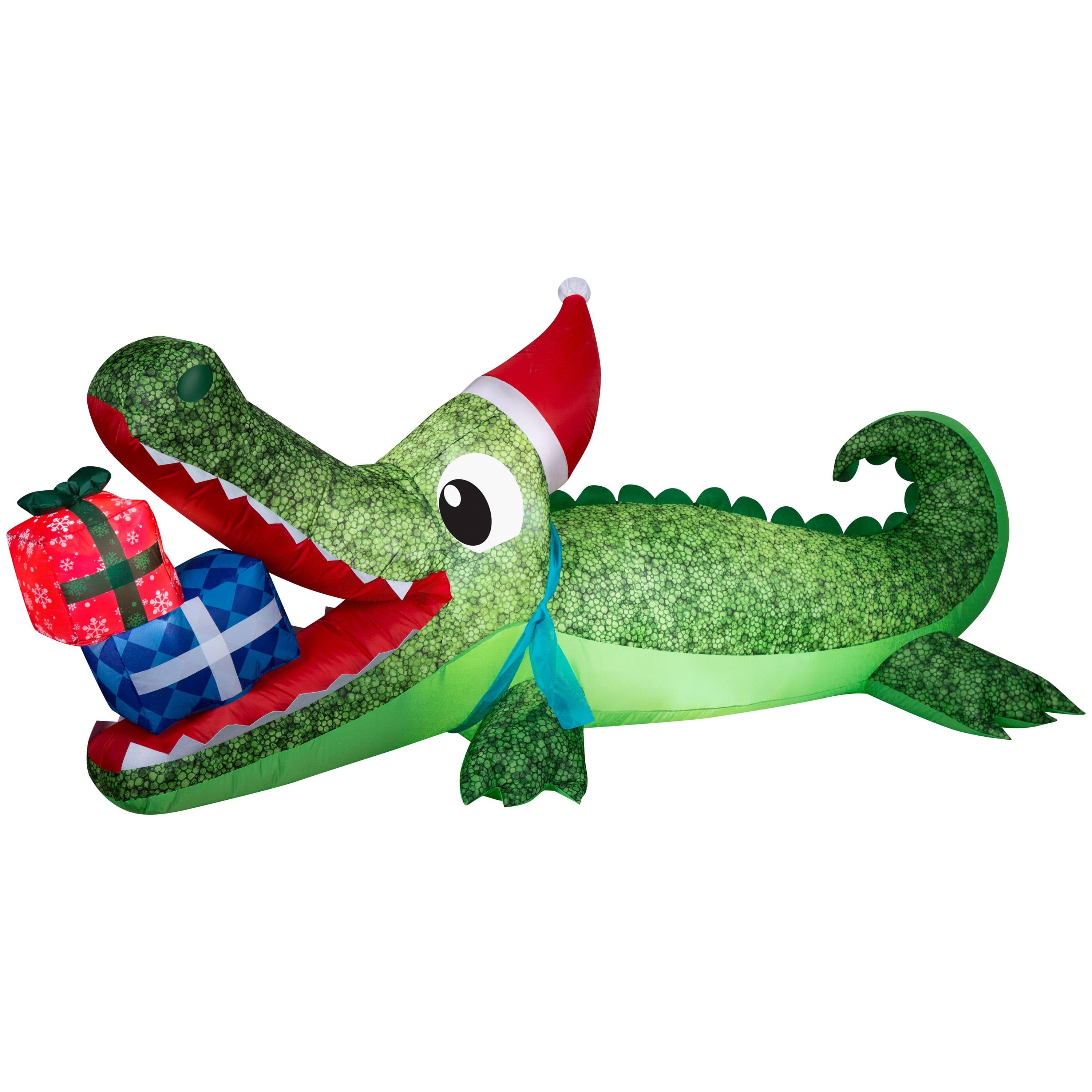Airblown Inflatables Christmas 9 Foot Gator with Gift Scene, by Holida