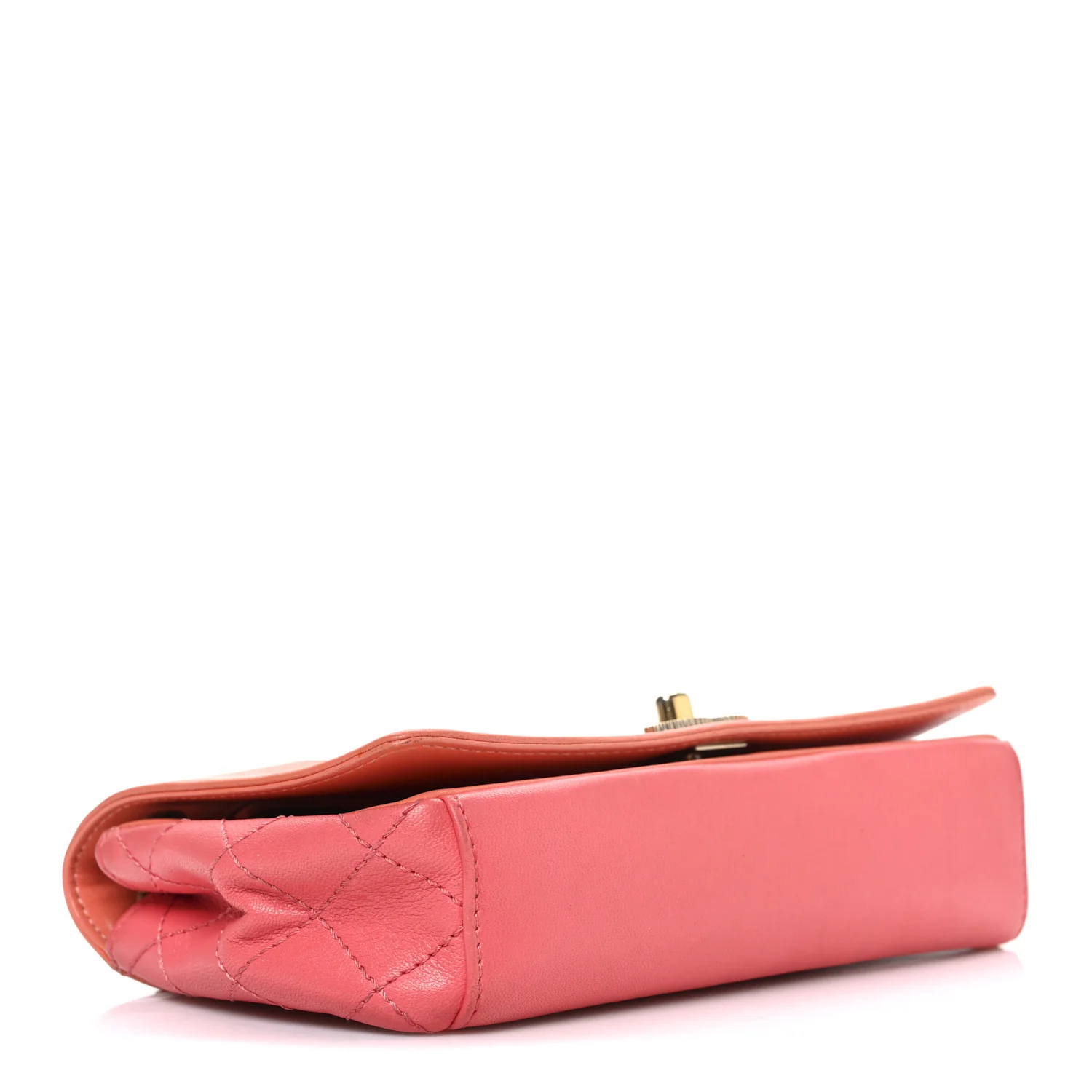 Shiny Sheepskin Quilted Vintage Mademoiselle Flap Coral Orange
