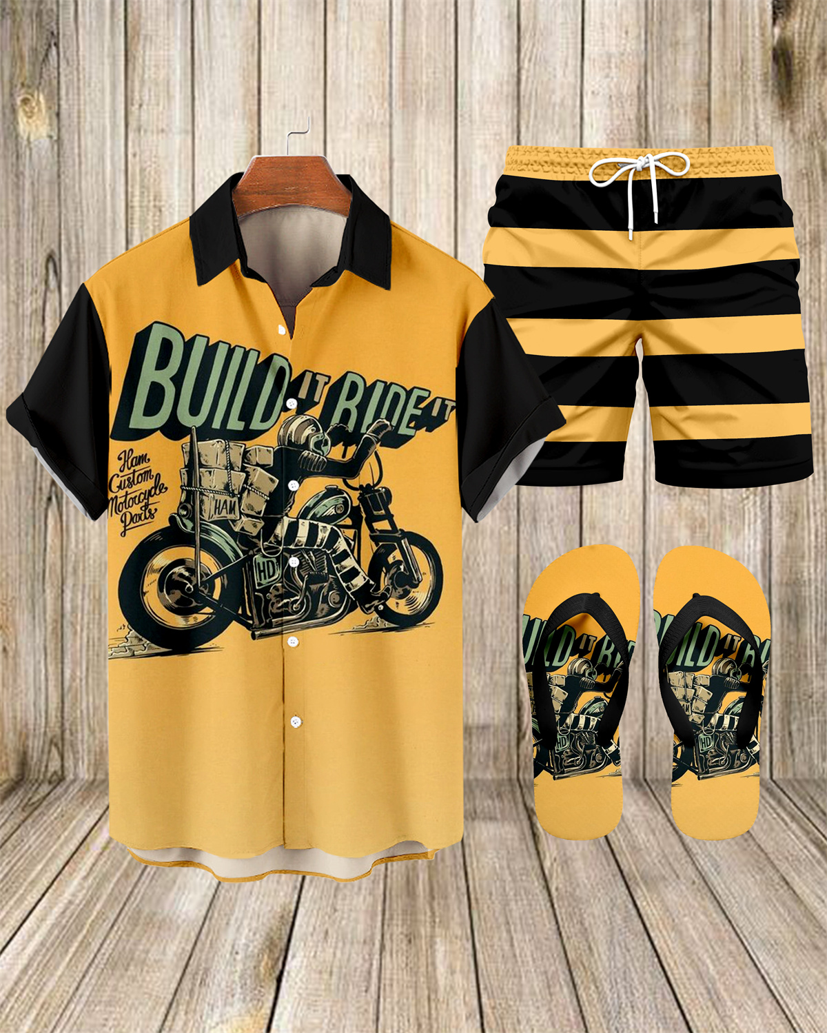 Ensemble trois pièces Suitmens pour homme, chemise imprimée moto modifiée 070