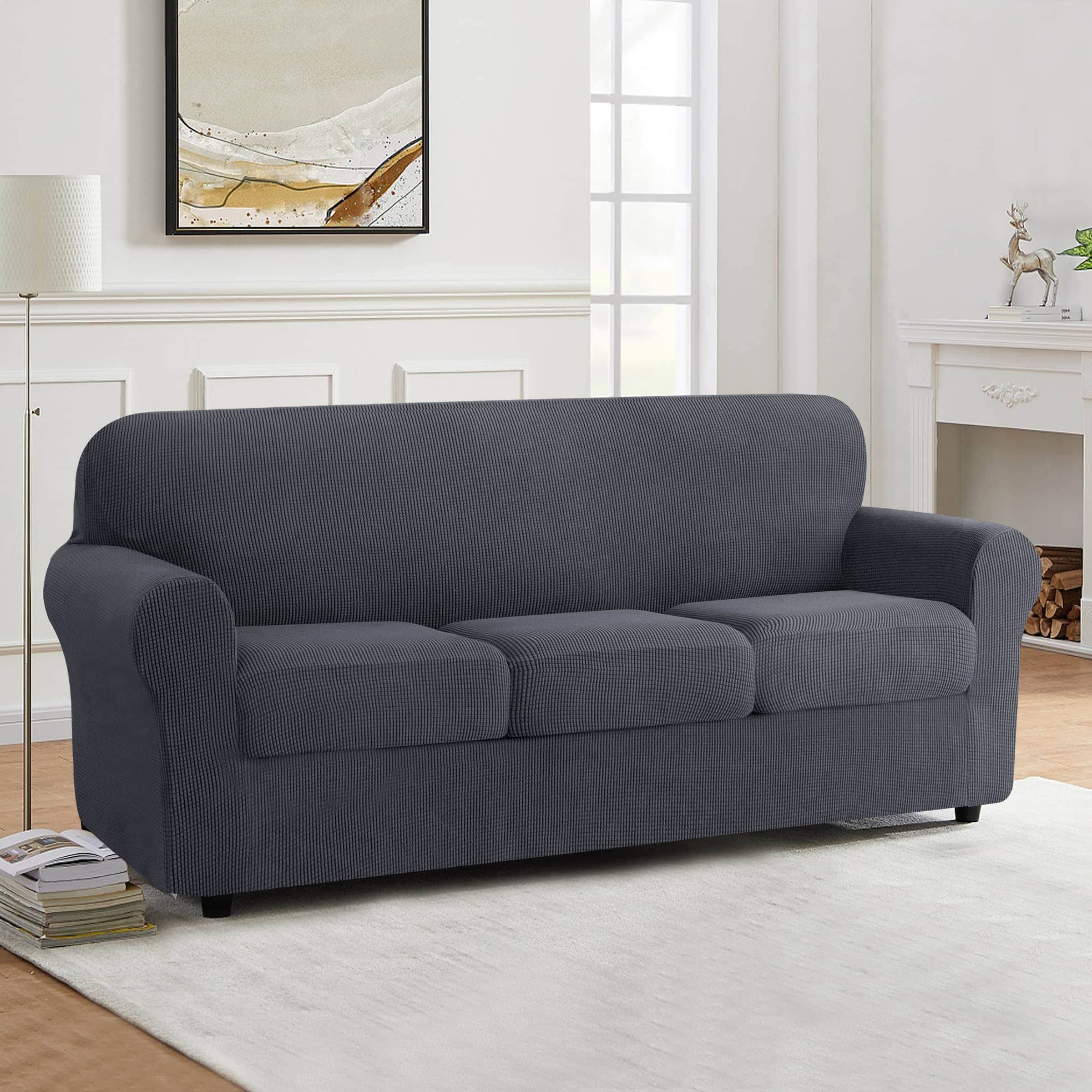 Subrtex Stretch Textured Grid Sofa Cover Slipcover,Separate Cushion Cover(Gray, Sofa), Size: Sofa/3-Seater