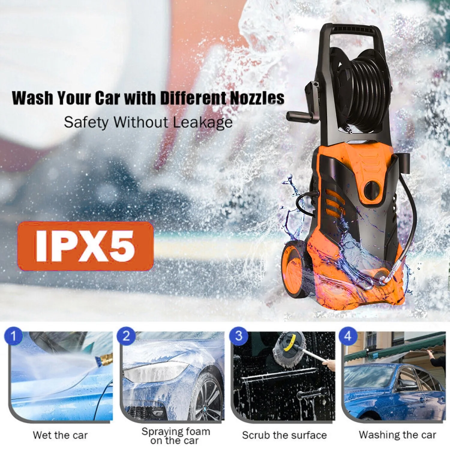 Youyeap 3000 PSI Electric Pressure Washer for Household, Great for Cars, Patios, Siding, Driveways