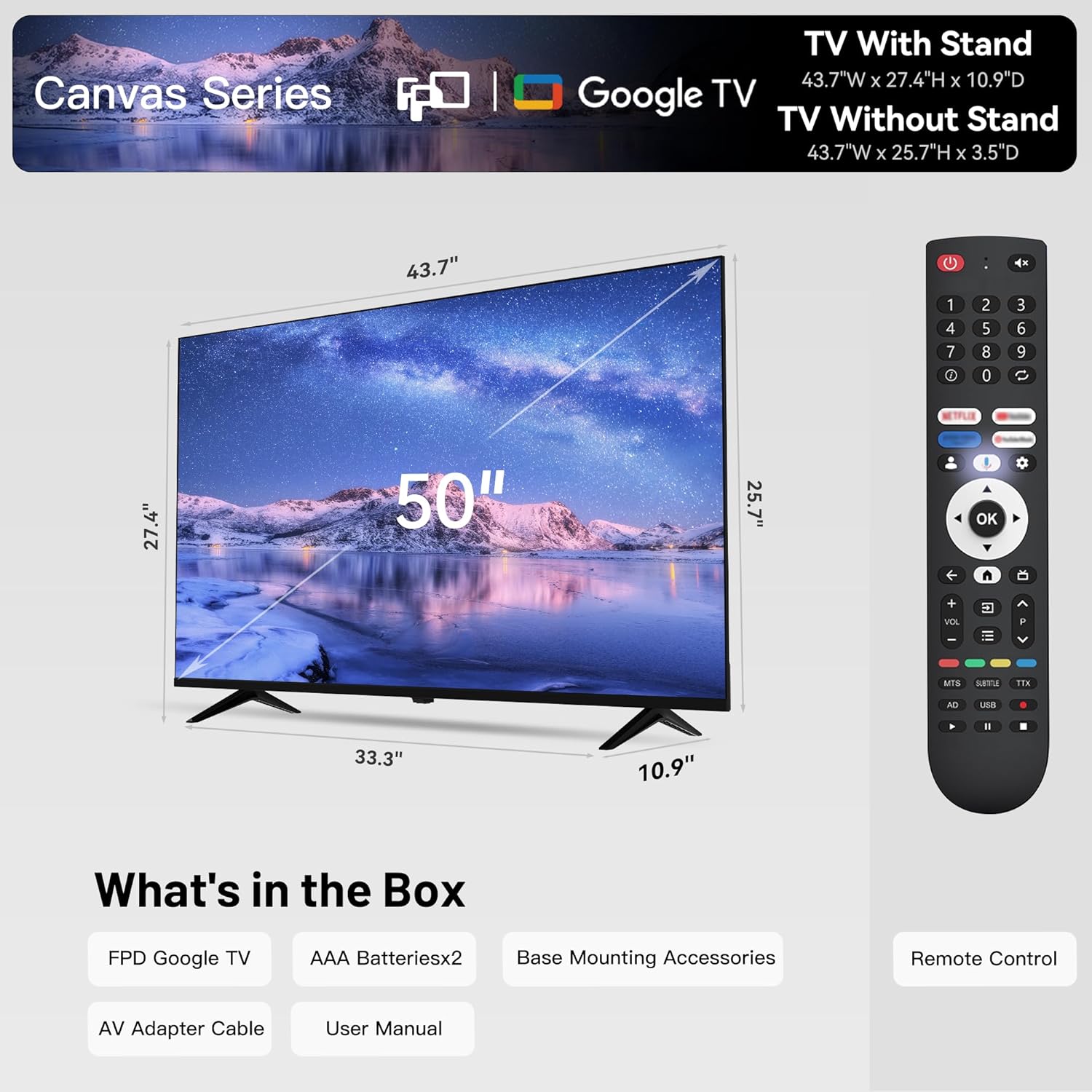 FPD 50 Inch Smart TV  4K LED Google TV with Google Play Built-in Google Cast  HDR 10  MEMC  Voice Remote  Dolby Audio  UHD Stream Live Television (CG50-C3 2024)