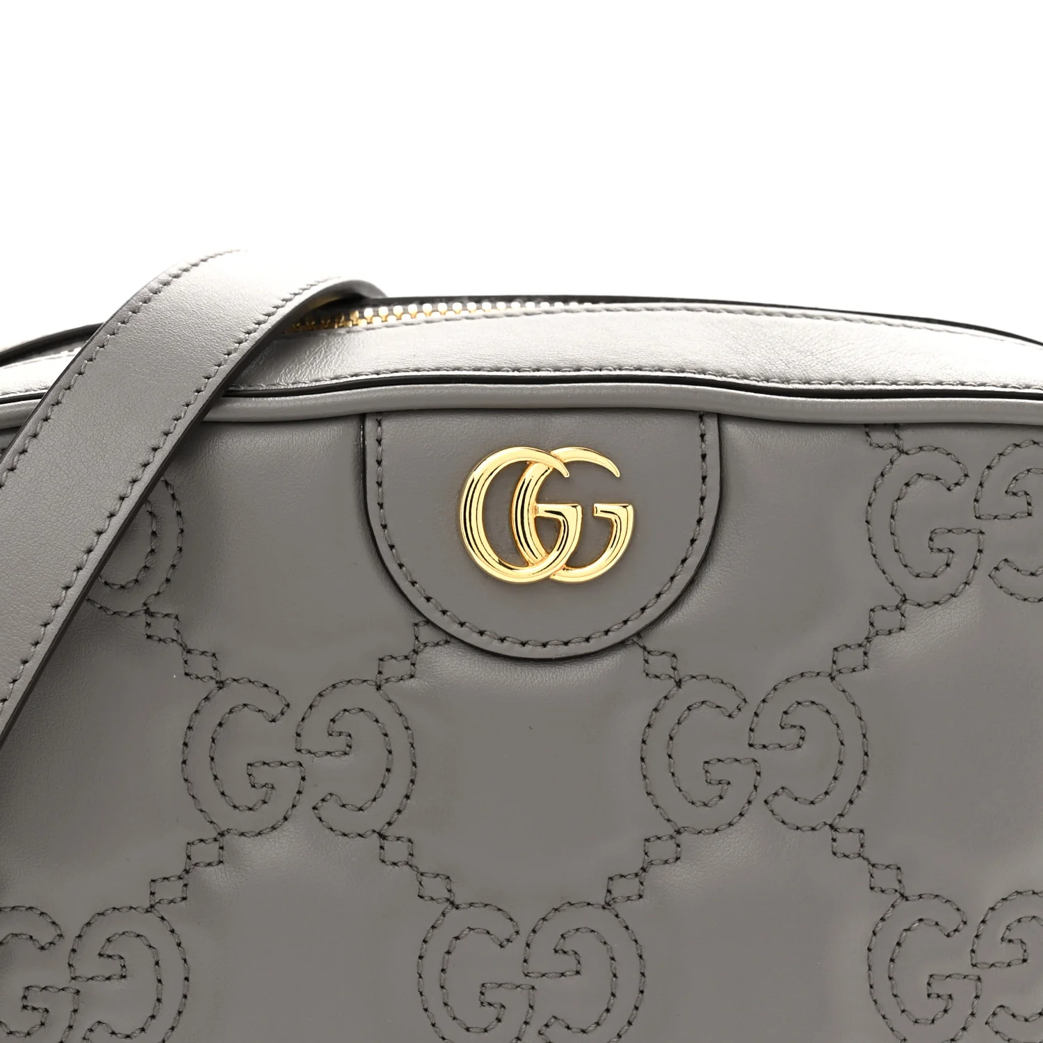 Calfskin GG Matelasse Shoulder Bag Dusty Grey Natural