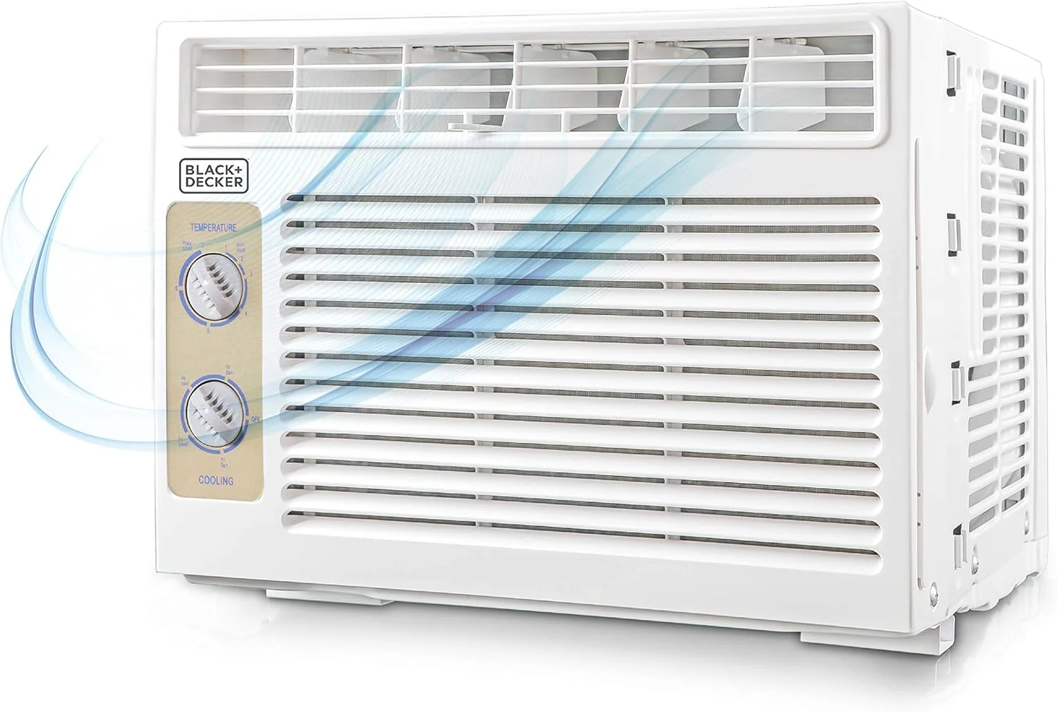 Climatiseur de fenêtre BLACK+DECKER 5000 BTU, refroidit jusqu'à 150 pieds carrés, unité de climatisation avec commandes mécaniques, modes ventilation seule et refroidissement manuels, BD05MWT6, blanc