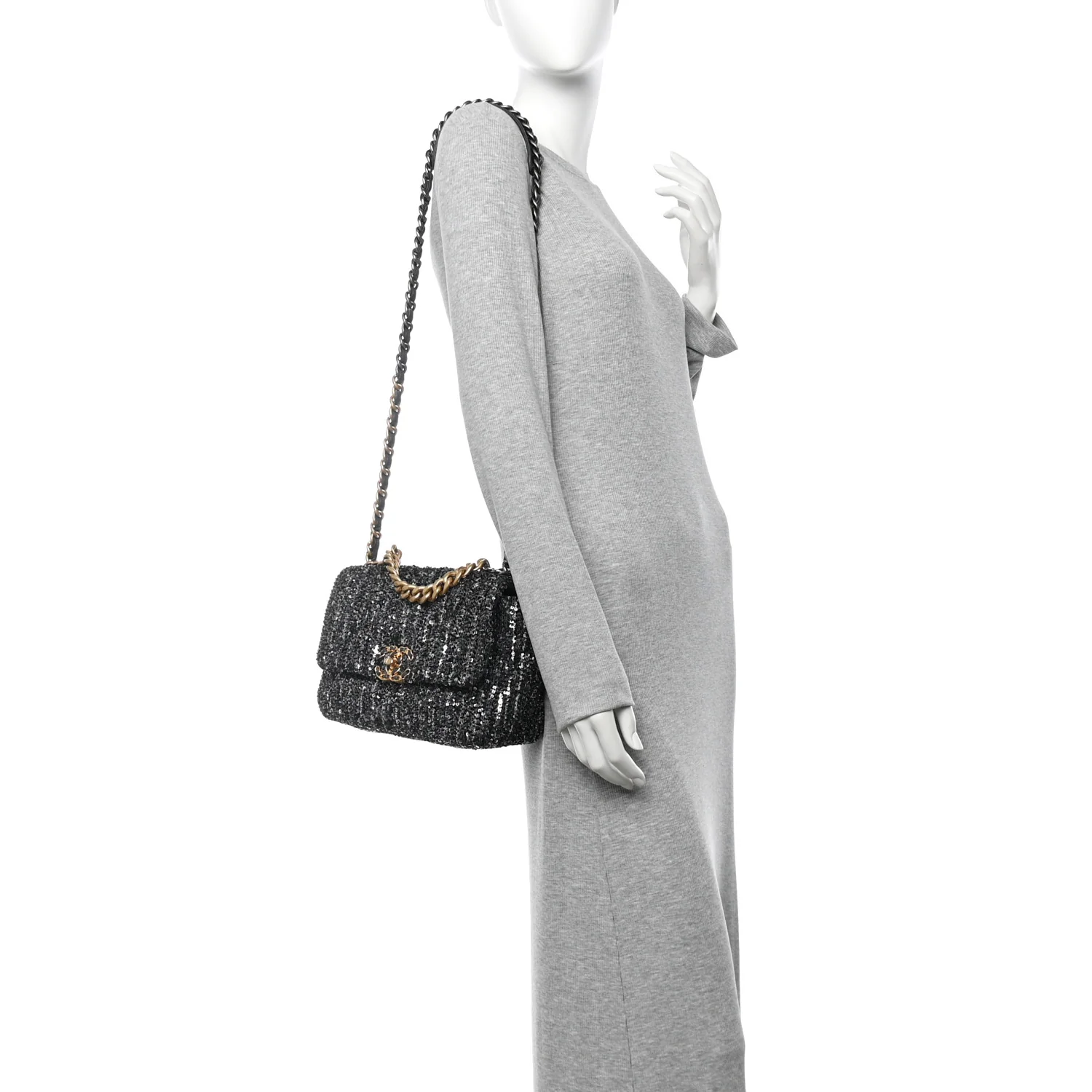 Tweed Sequin Quilted Medium Chanel 19 Flap Black Multicolor
