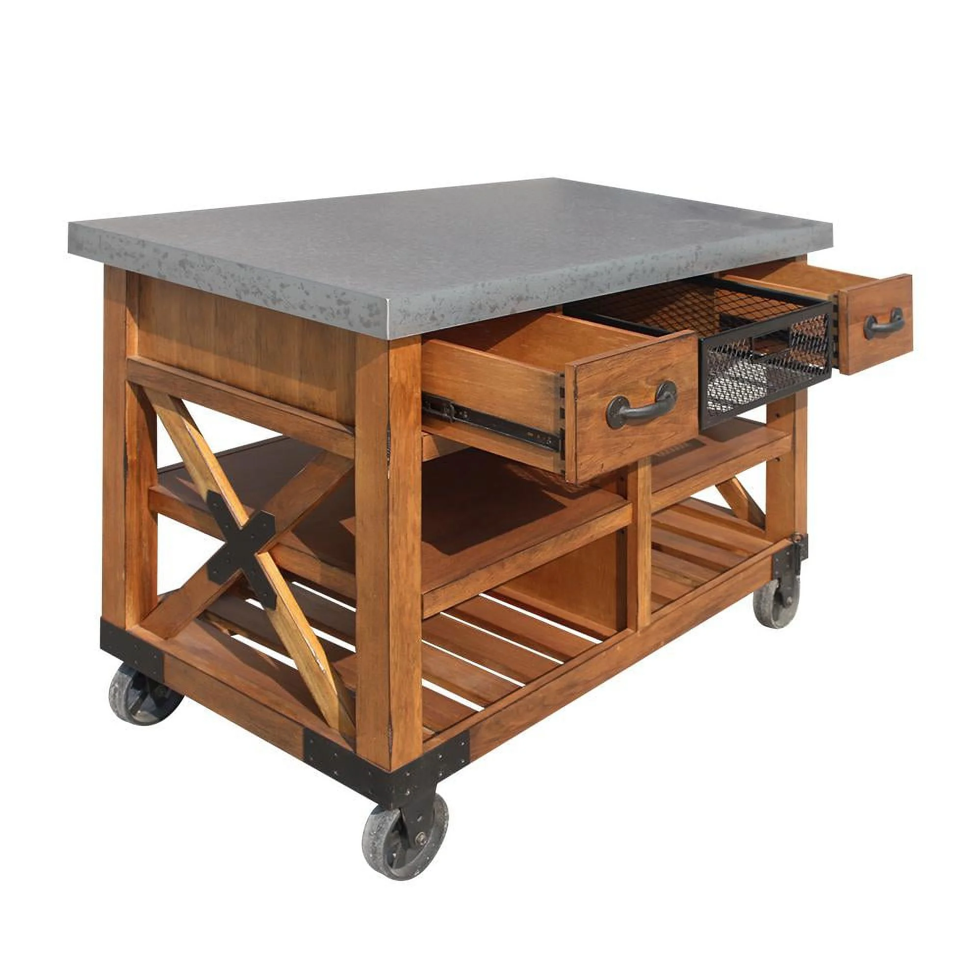 ACME Kailey 2-Drawer Wooden Kitchen Cart with 2 Shelves in Antique Oak(Oak)