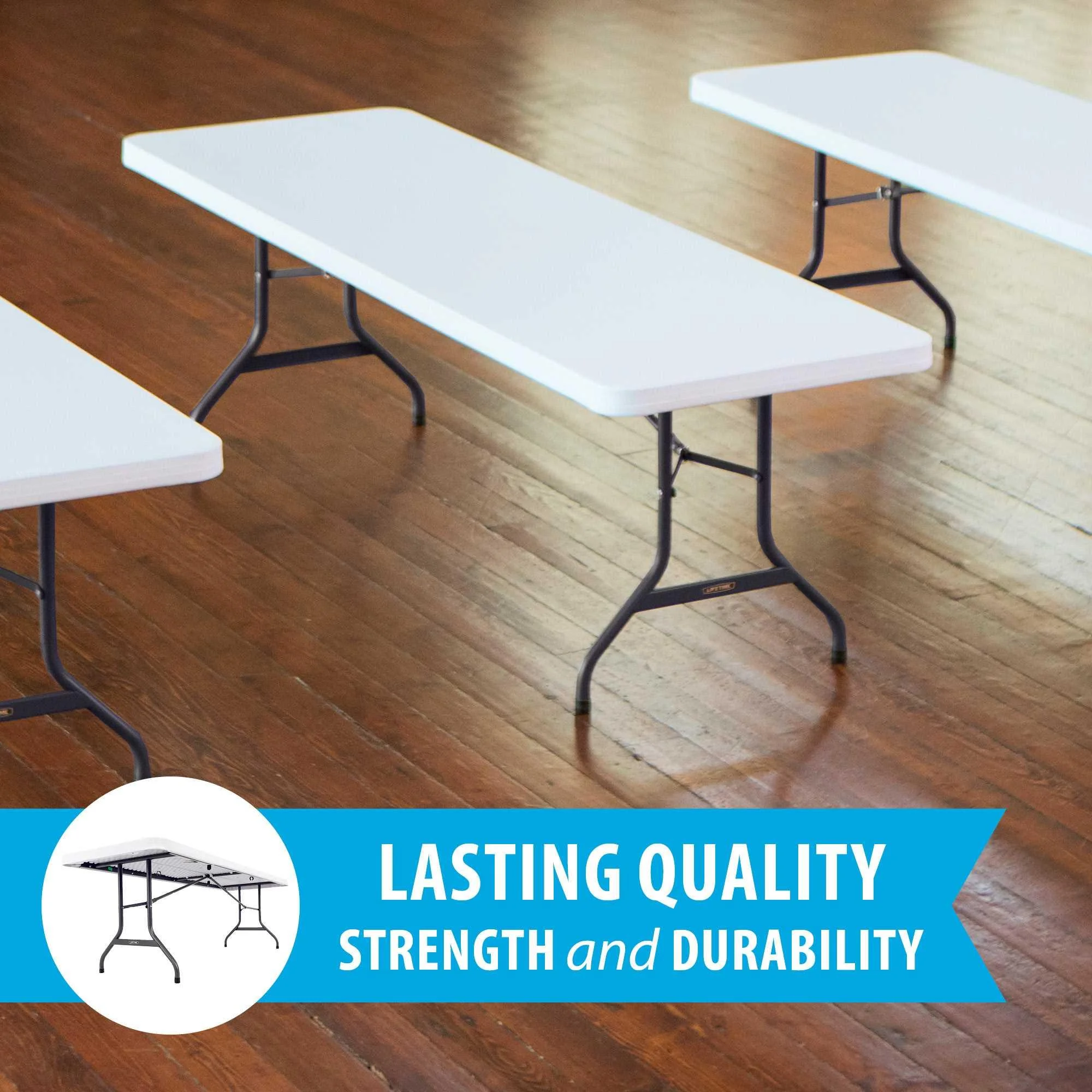 8 ft. Rectangle Folding Table, Indoor/Outdoor Commercial Grade, White Set of 4 (42980)(White) - Image 3