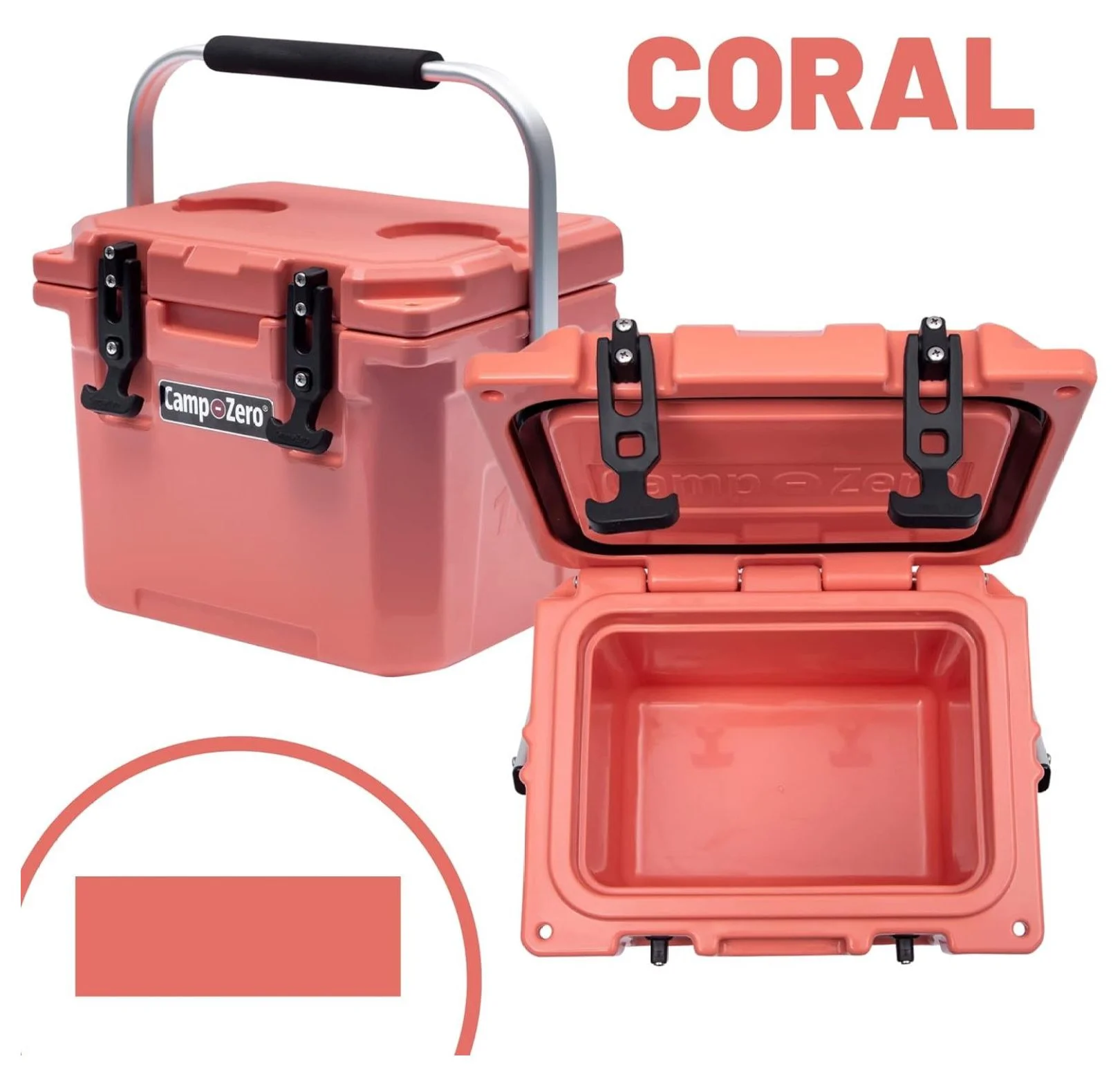 10L-10.6 Quart Portable Hard Cooler Ice Chest, Perfect for Drinks, Lunch, Beach, Picnics, Boating, Camping and Travel with 2 Molded-in Cup Holders and Folding Aluminum Handle Coral - Image 5