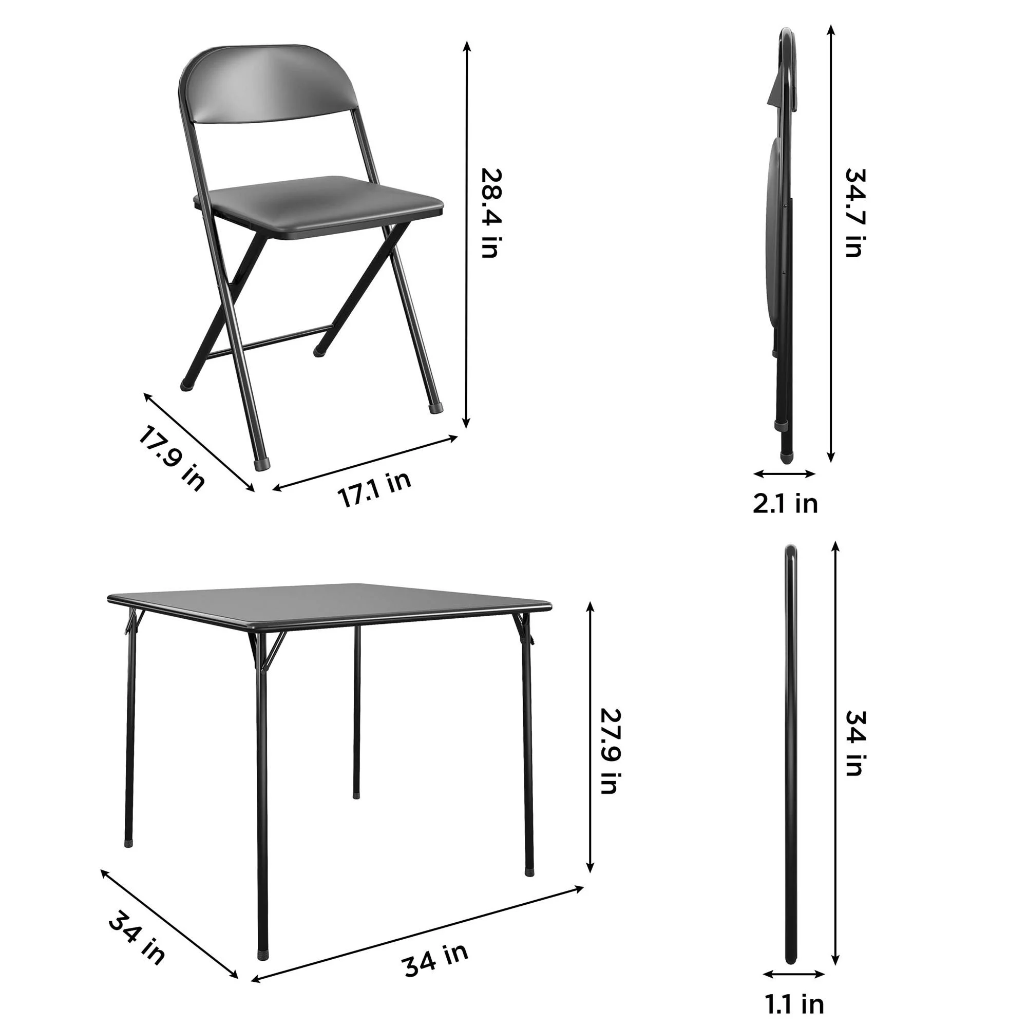 COSCO 5 - Piece Folding Set with Card Table and 4 Vinyl Padded Chairs, Black