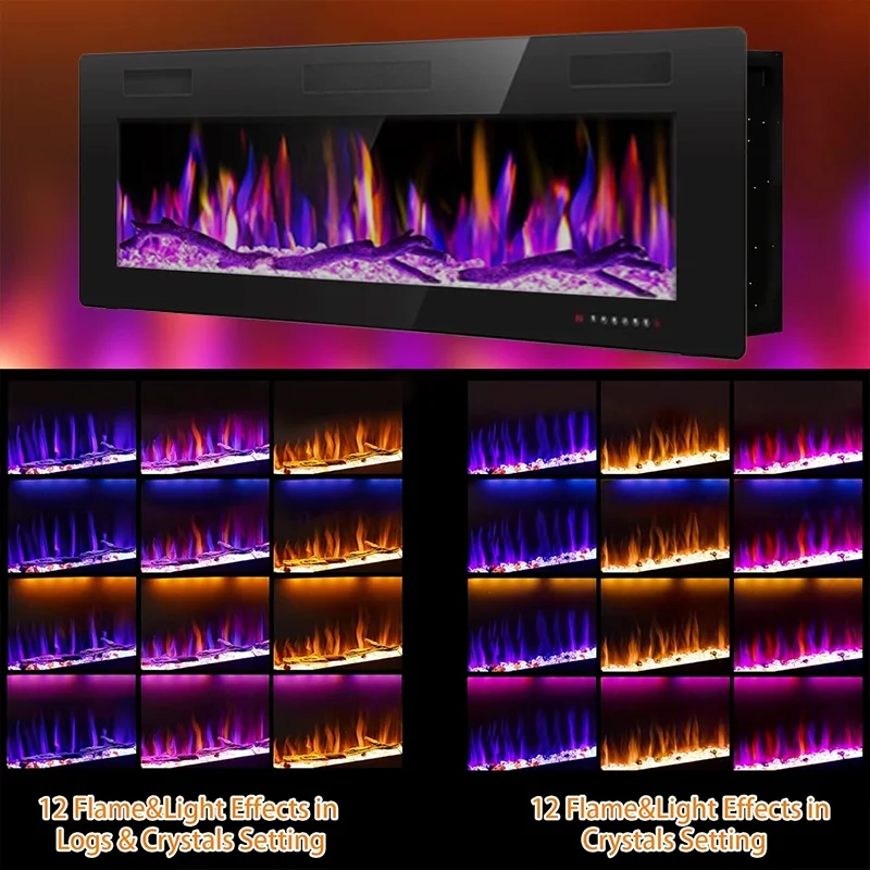 36 - Inch Electric Fireplace, Wall - Mounted, Supports Smartphone/App Control, Ultra - Realistic Flames, 1500W Power