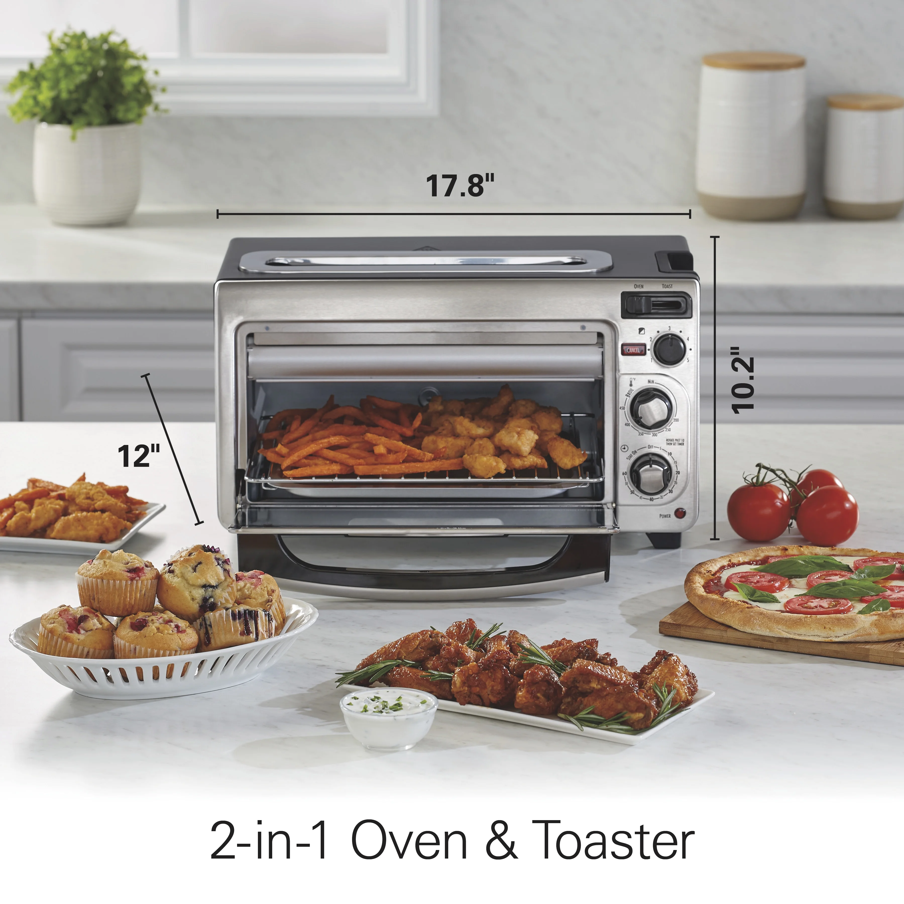 Hamilton Beach 2 - in - 1 Countertop Toaster Oven & Long Slot 2 Slice Toaster Combo, Stainless Steel
