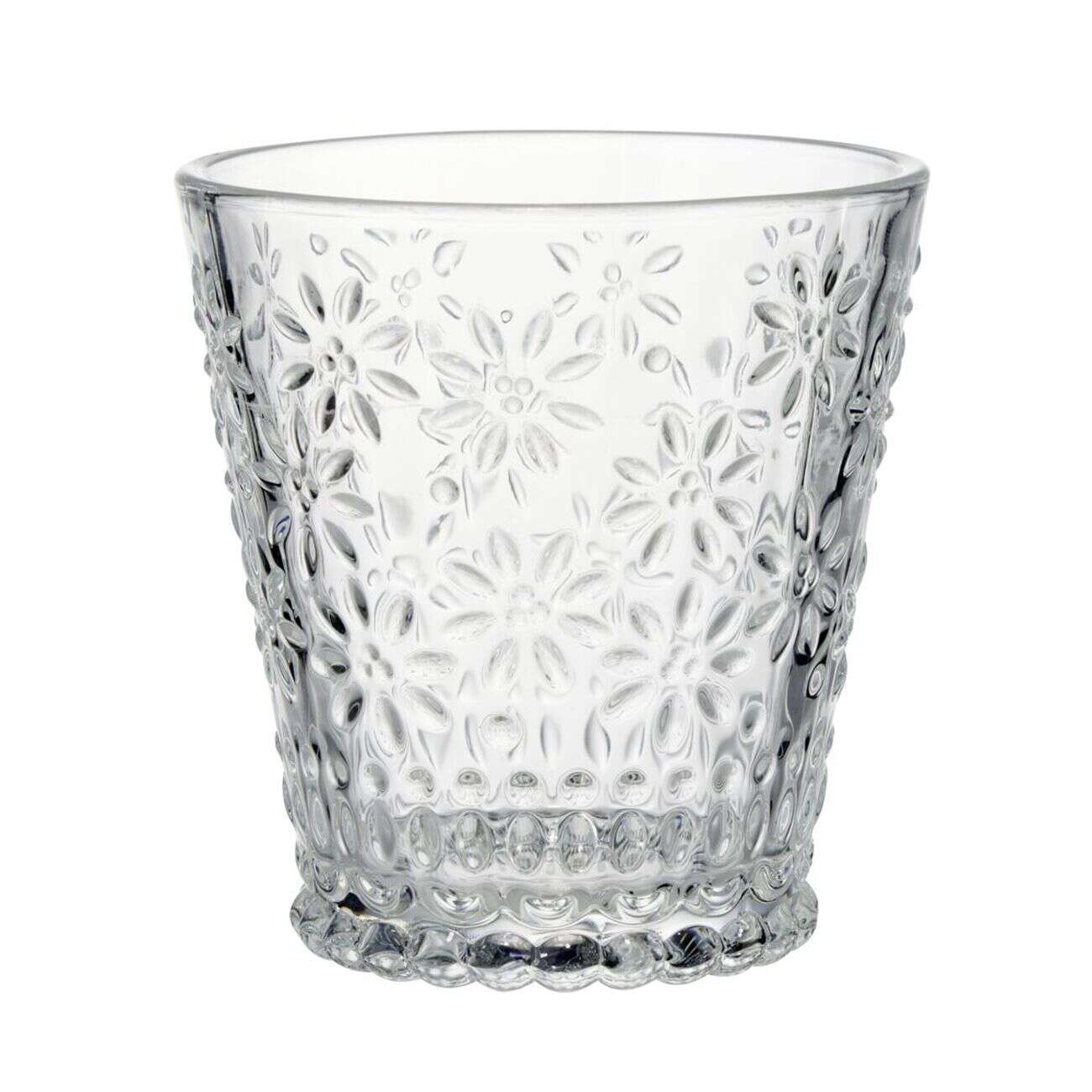 Verre 32cl en verre motif fleur en relief Ø8,6xH9cm (2 modèles)