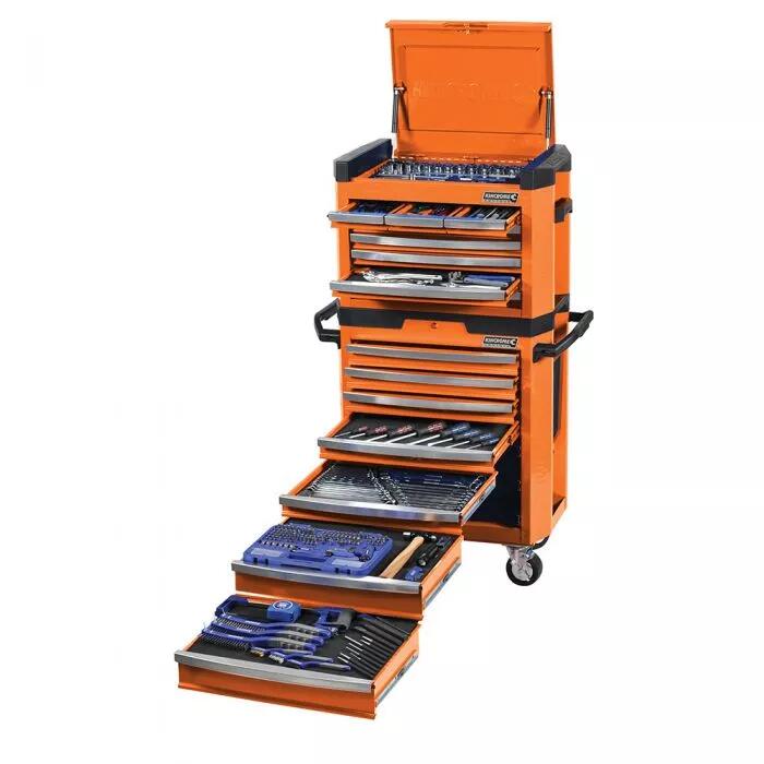KINCROME OUTILS DE CONTOUR, ATELIER 329 PIÈCES, 15 TIROIRS AVEC CHARIOT - ORANGE K1501O
