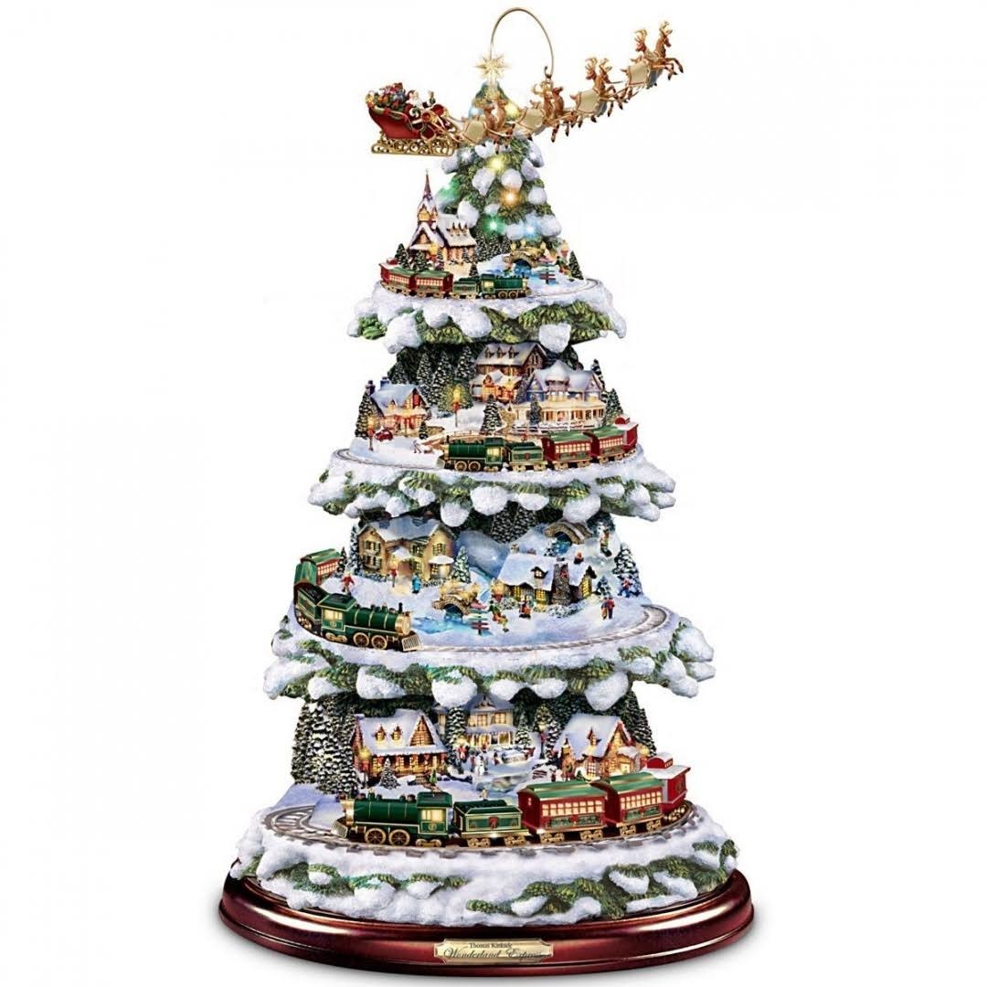 Thomas Kinkade Tree with Lights, Moving Train, Music