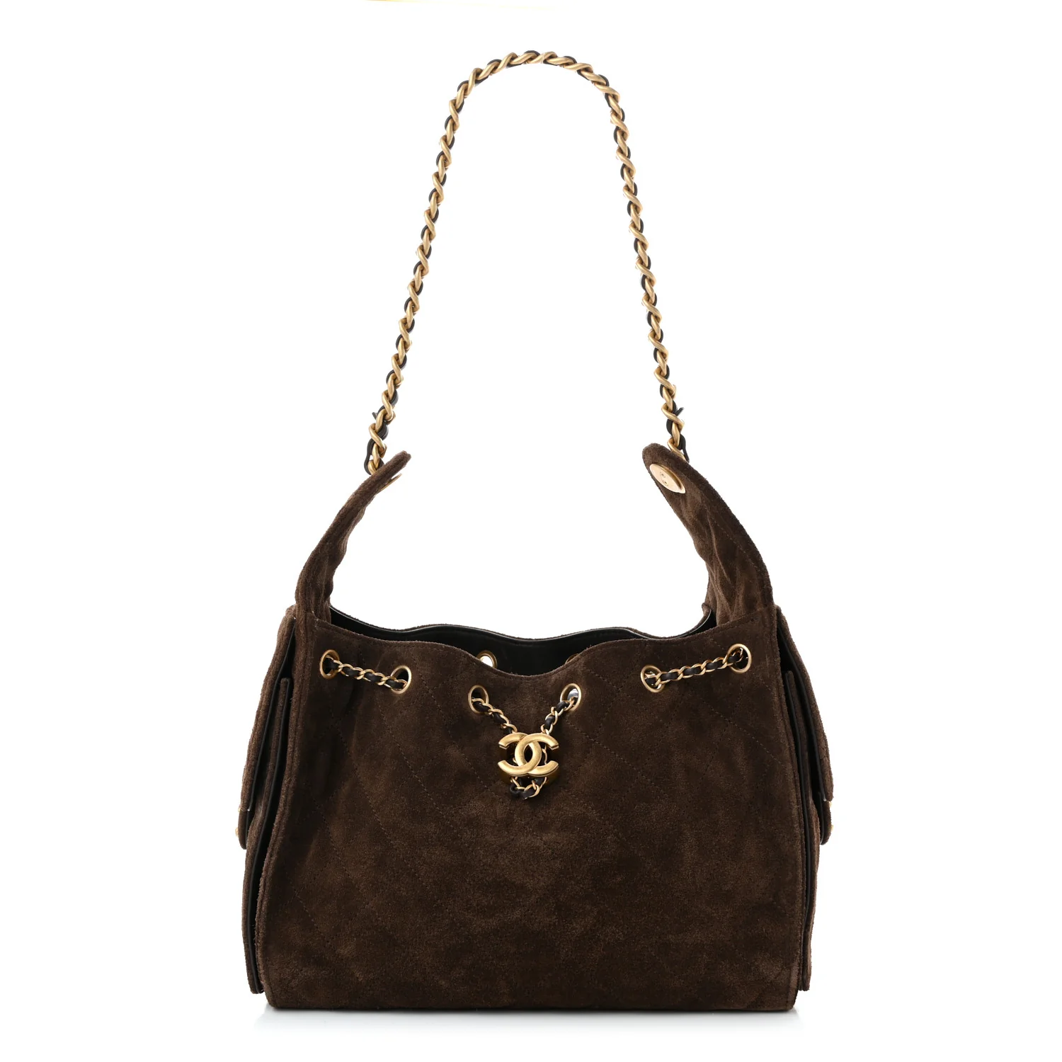 Suede Quilted Small Chanel 25 Handbag Dark Brown