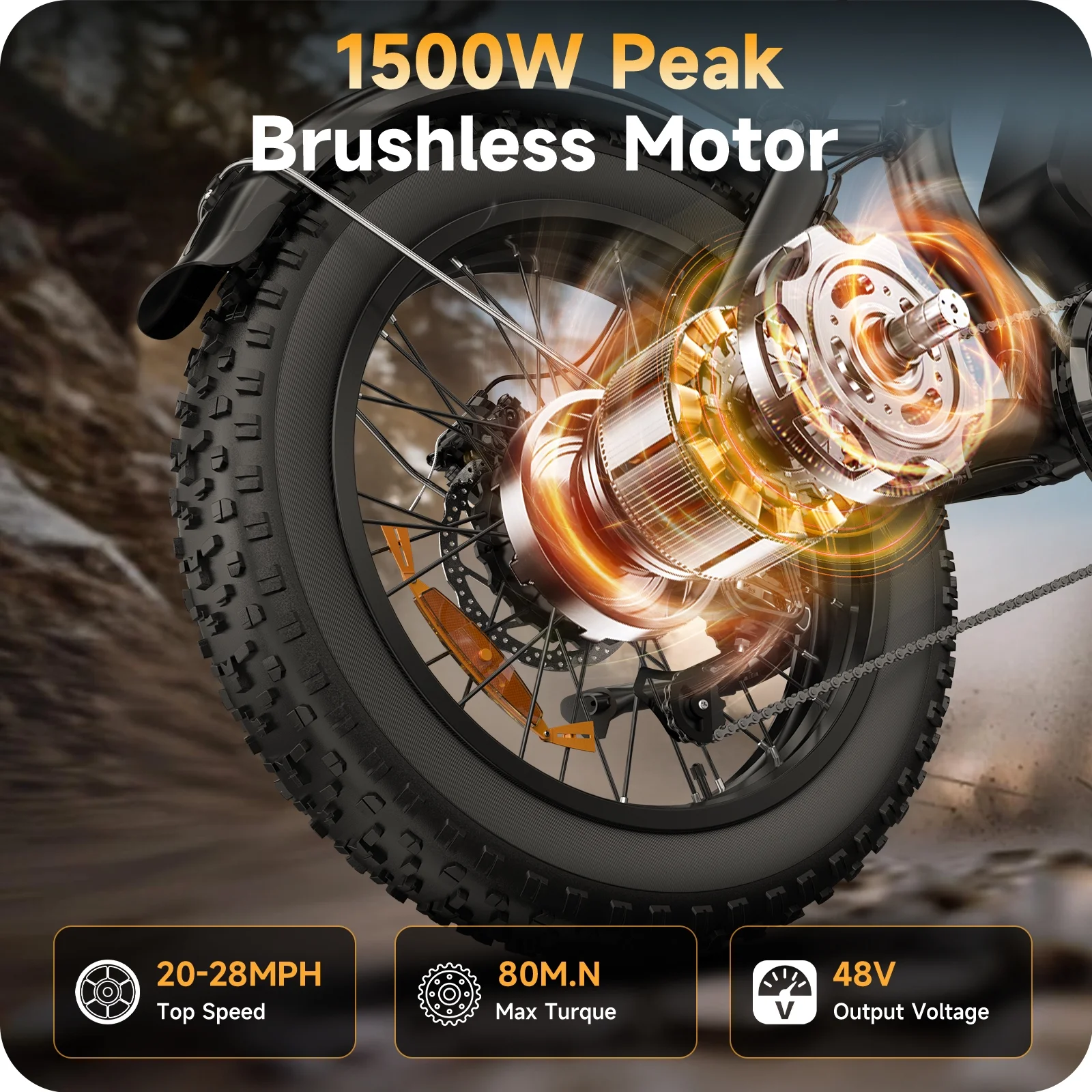 Electric Bike for Adults, 1500W Peak Fat Tire Ebike 20���4�� Snow-Tread, 48V 15.6Ah Removable Battery, 32MPH, Dual Suspension, 7-Speed, Hydraulic Disc Brakes, Bonus Accessories - Image 4