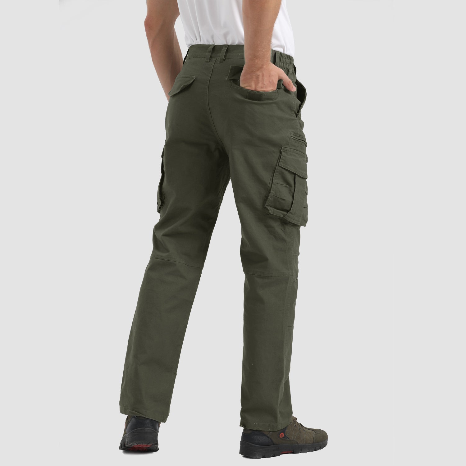 Pantalon cargo homme en tissu ripstop, coupe droite, style décontracté pour la pêche et les activités de plein air, avec 7 poches.