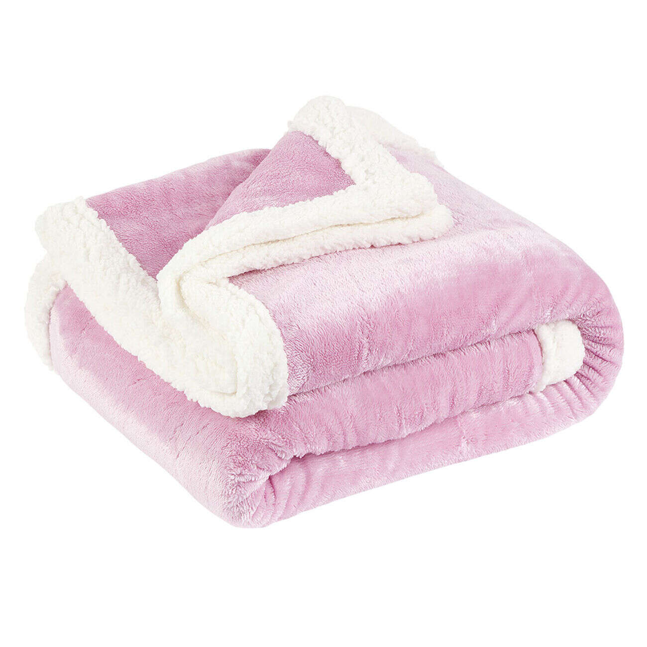 Plaid polaire réversible imitation fourrure rose et blanc