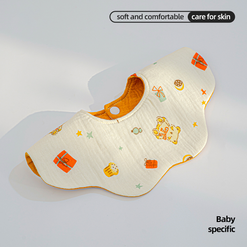 Premium 2 Layer Muslin Baby Bib 360 Degree Rotation 8 Petal Shape Soft Cotton Gauze Infant Drool Bib for Daily Feeding Wear