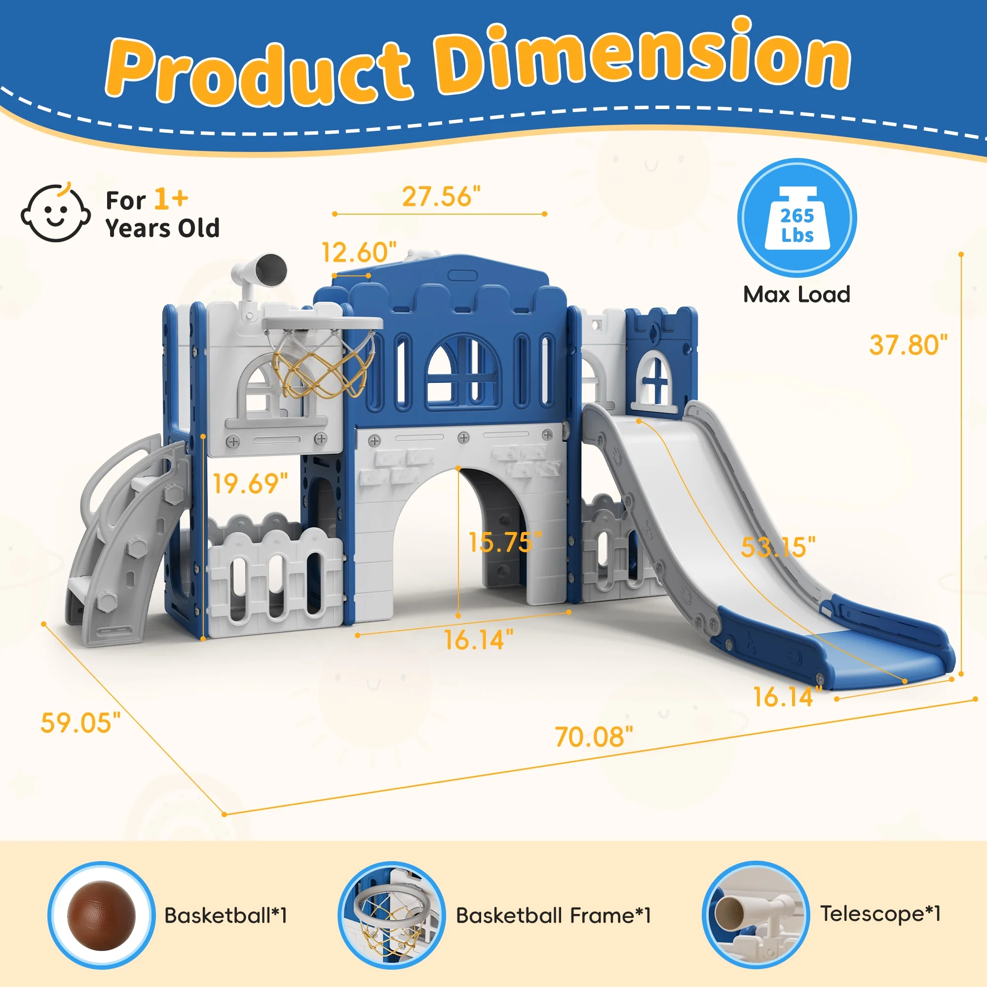 9 in 1 Toddler Slide PlaySet for kids indoor/outdoor for Toddlers Age 1+, Blue Gray(Multicolor) - Image 6