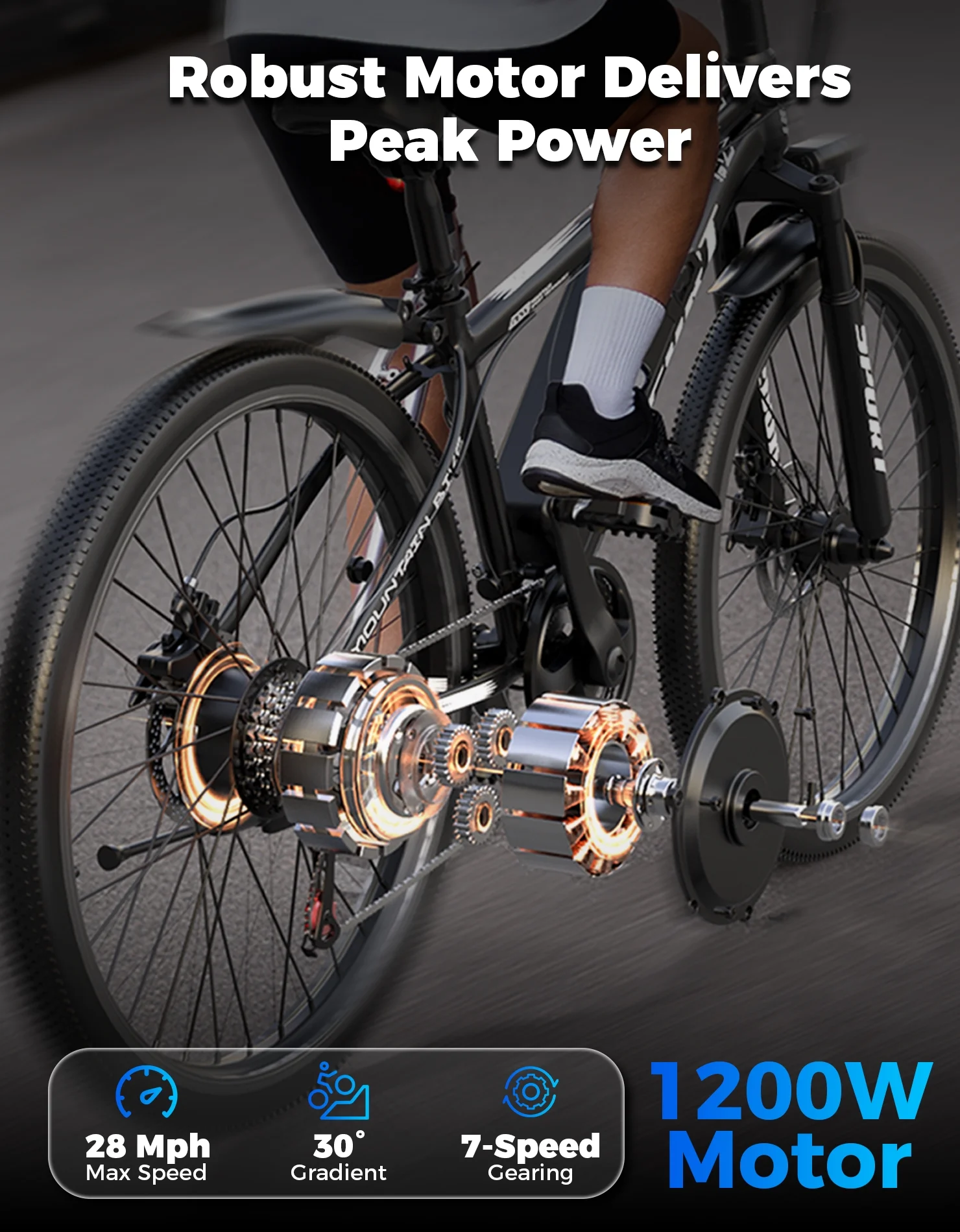 Electric Bike for Adults, 26" Electric Mountain Bike, 1200W Peak Power Motor, Up to 25 MPH 45 Miles, Electric Bicycle with 48V 10AH Removable Battery, UL 2849 - Image 6