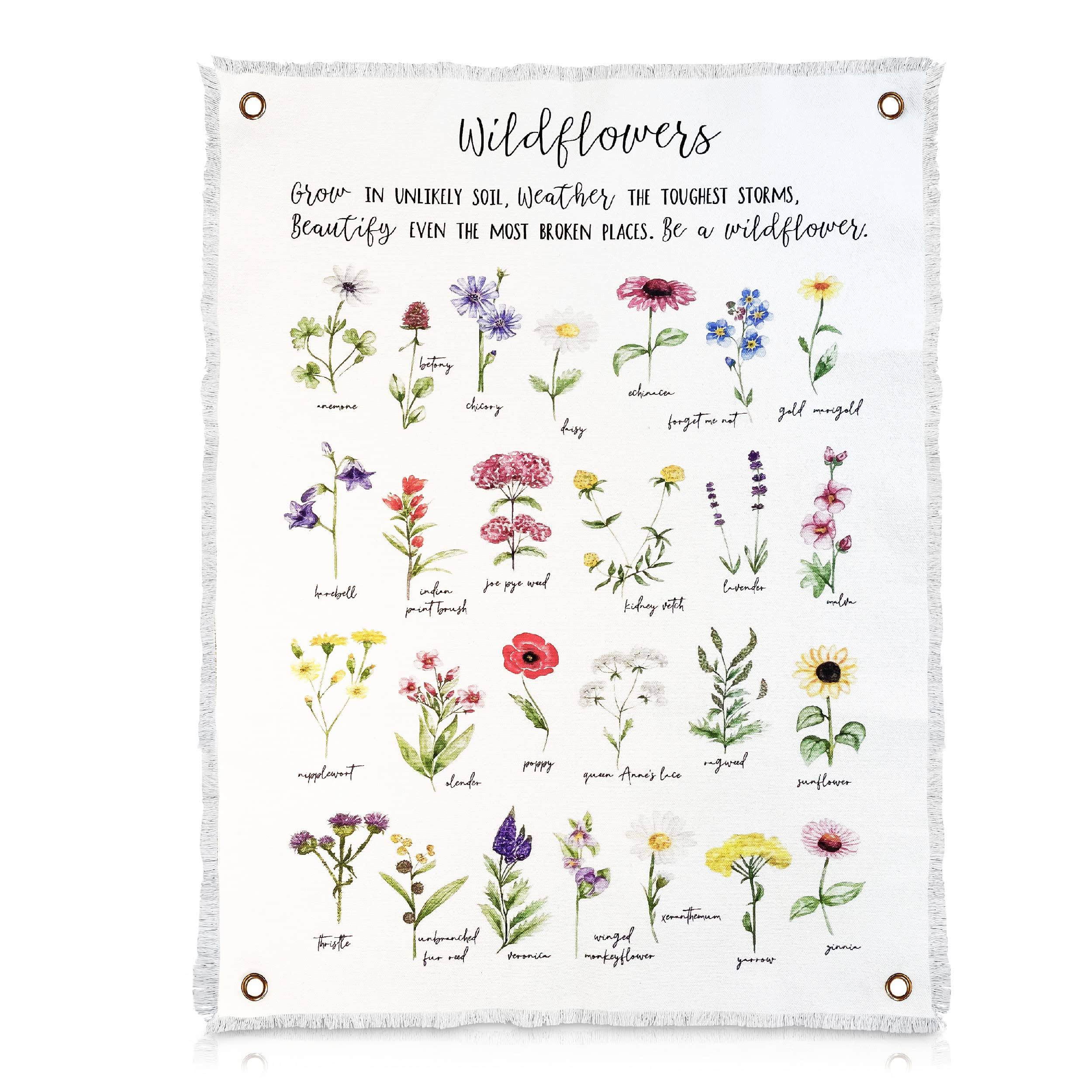 Botanical Inspirational Wall Art Flower Poster - 18�� x 24�� Cotton Canvas Wildflower Fabric Wall Hangings | Rustic & Farmhouse Style Watercolor