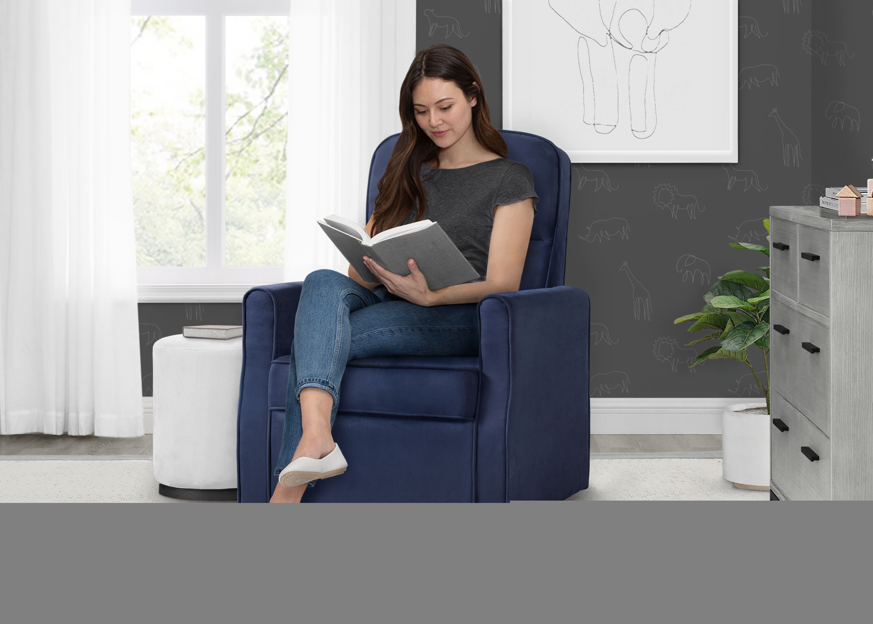 Delta Children Clair Slim Nursery Glider Swivel Rocker Chair. Navy