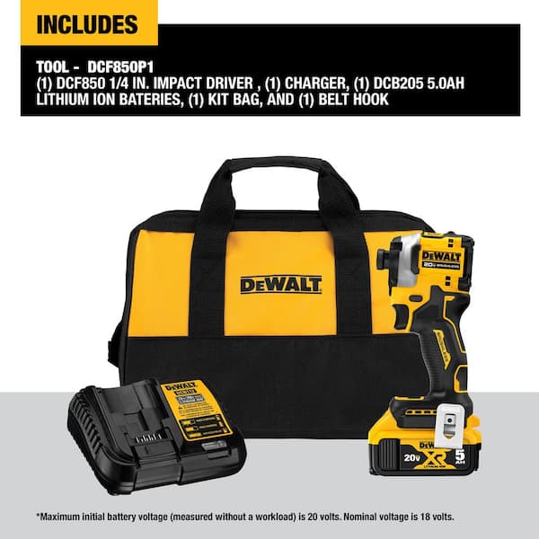 ATOMIC 20V MAX Lithium-Ion Cordless 1/4 in. Brushless Impact Driver Kit. 5 Ah Battery. Charger. and Bag