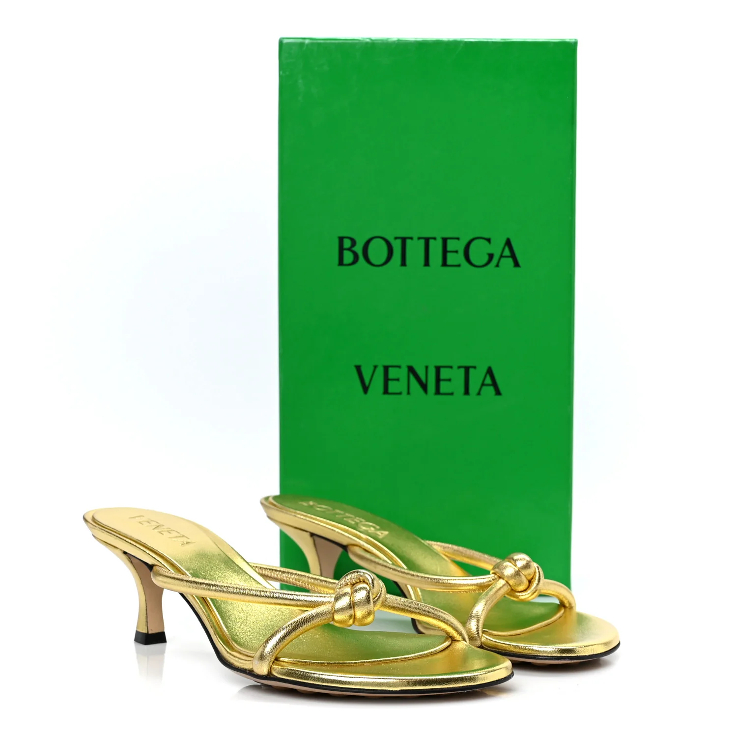 Metallic Nappa Blink Knot Mule Sandals 37.5 Gold