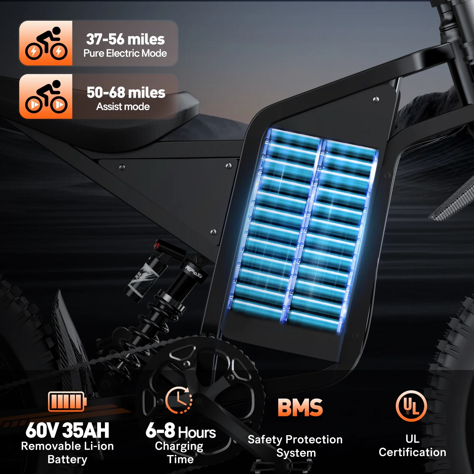 Electric Dirt Bike for Adults,60V 35Ah,3000W 45 MPH 37-68 Miles Electric Motorcycle, 25���� Fat Tire Off-Road Mountain Bike UL2849(25''-3000W 60V 35AH-45MPH) - Image 2