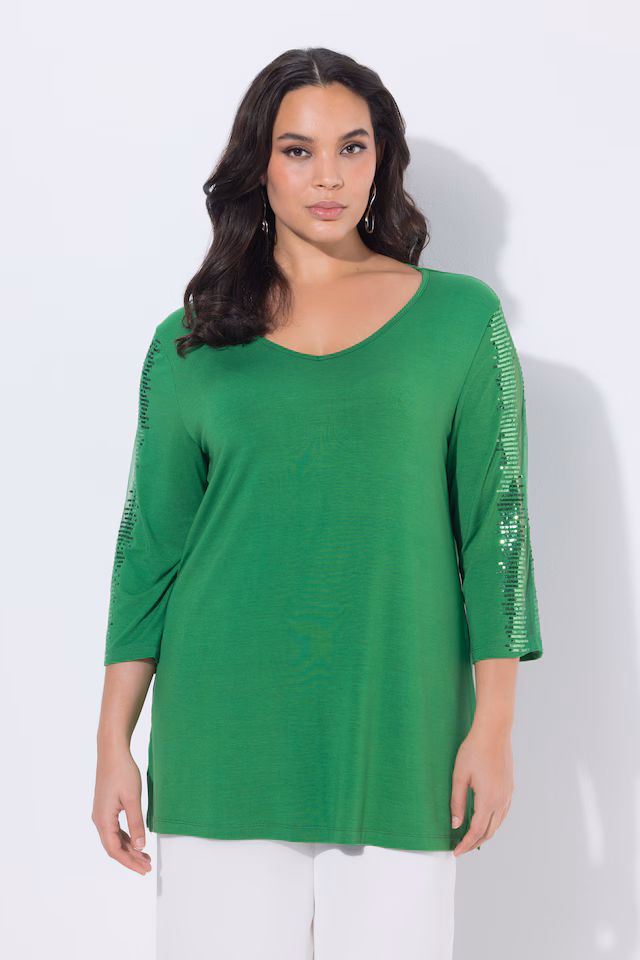 Sequined Mesh Sleeve Blouse