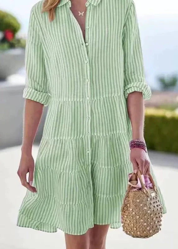 Sophie Paris | Robe chemise mi-longue décontractée à rayures et manches longues