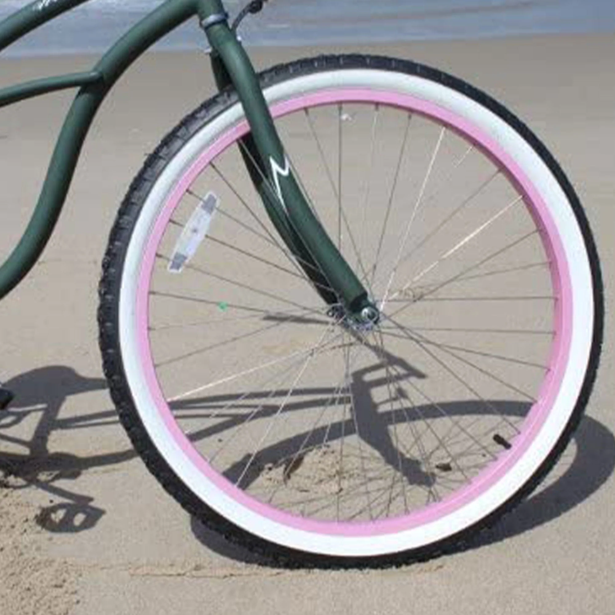 Urban Lady Single Speed 26" Beach Cruiser Womens Bicycle, Army Green w/ Pink Rims - Image 4