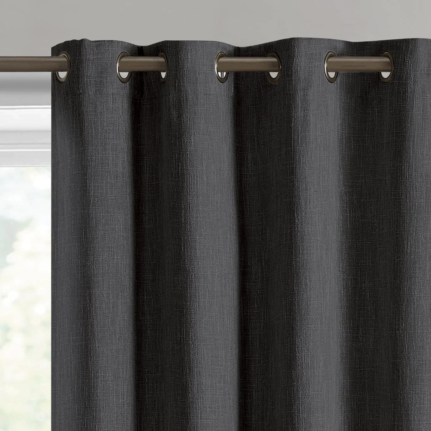 Better Homes & Gardens Woven Textured Grommet Blackout Curtain Panel, Black, 50 x 84