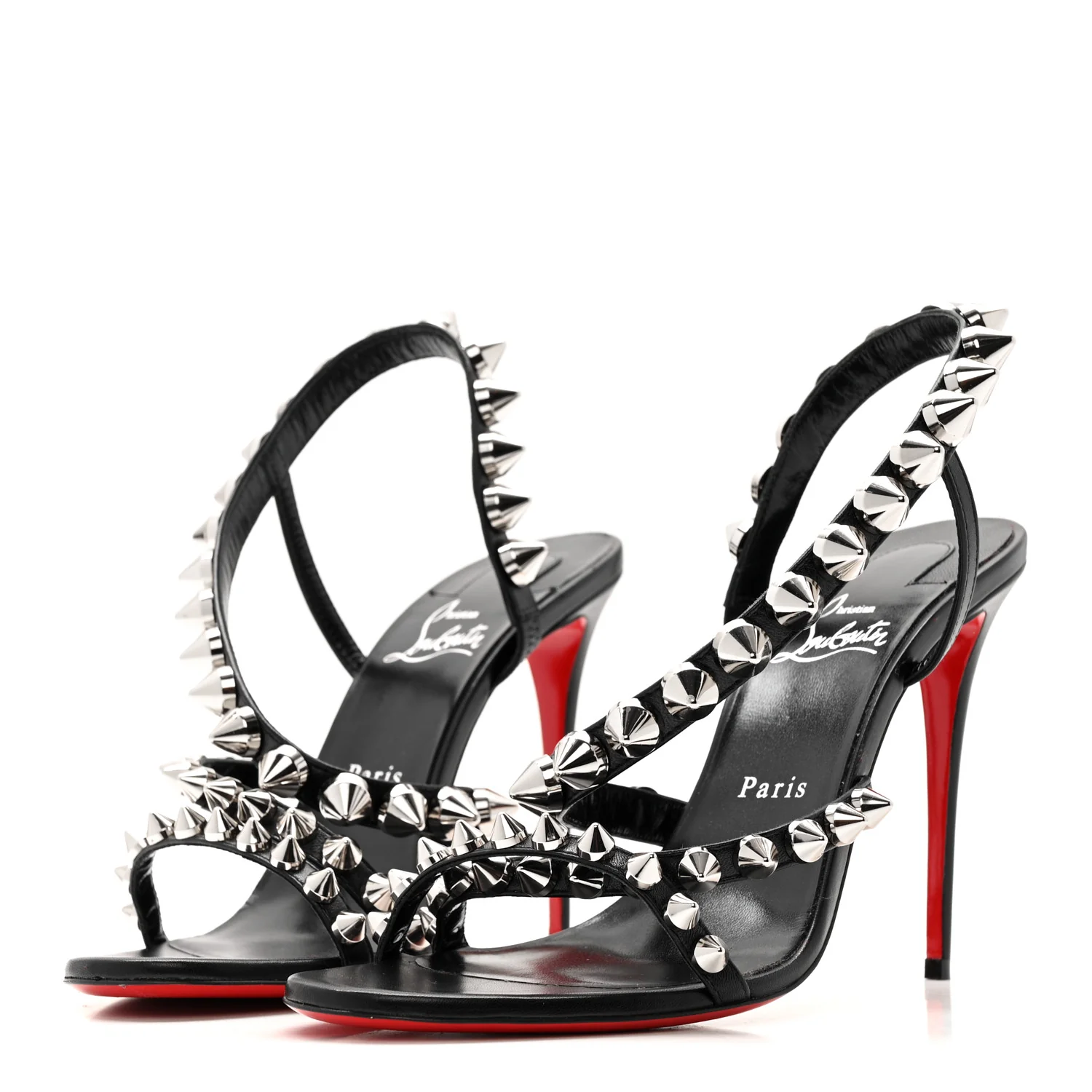 Calfskin Spikita Slingback 100 Stiletto Pumps 41 Black Silver