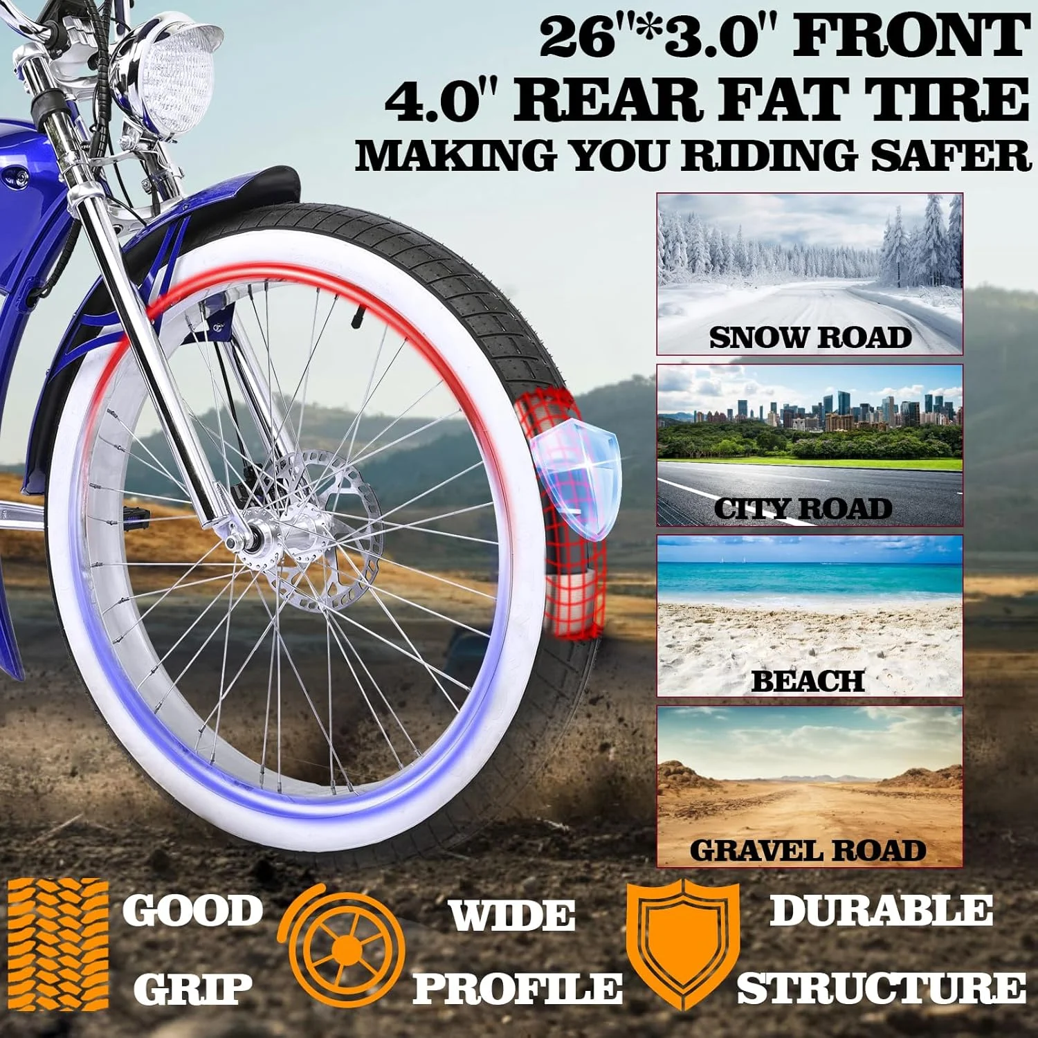 Twenty5 GT 800W Chopper Stretch Cruiser Ebike, 26
