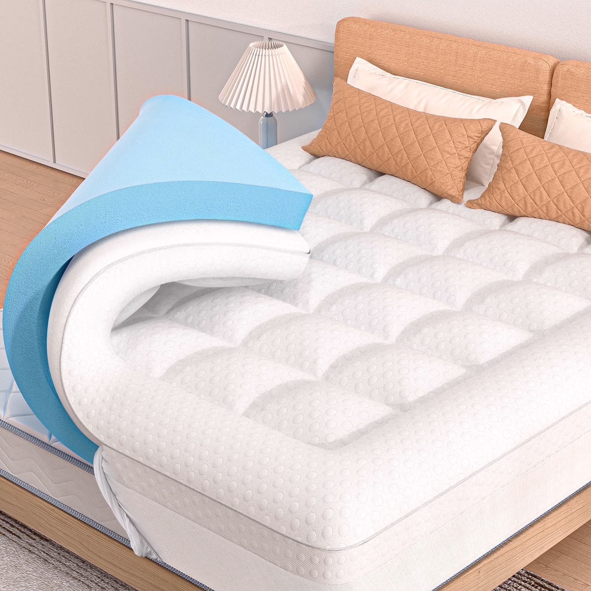 COOLHUT 4 - Inch Dual Layer Gel Memory Foam Mattress King Size, 2 - Inch Cooling Gel Memory Foam Plus 2 - Inch 100% 400TC Ultra Thick Soft Mattress Pillow Cover, Cool Comfort, Breathable Pressure Reduction