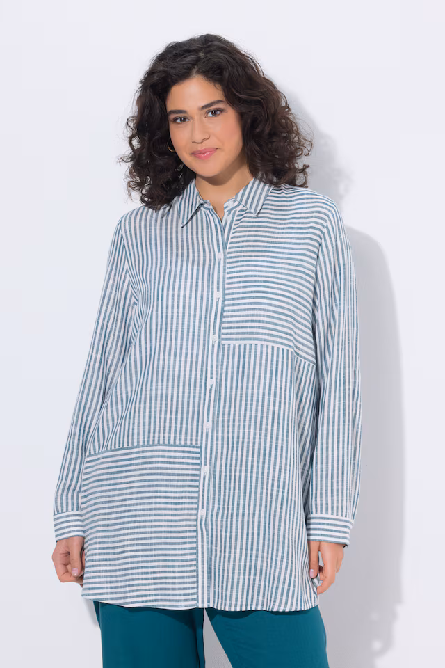 Mixed Stripe Linen Blend Tunic Blouse