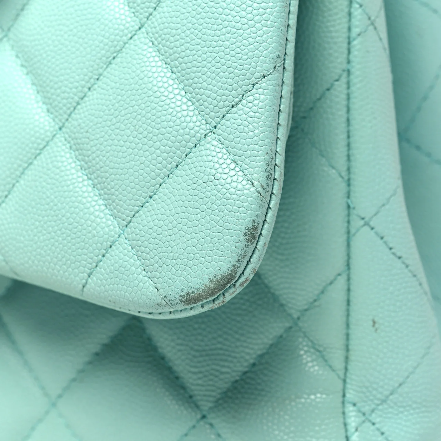 Caviar Quilted Jumbo Double Flap Light Green