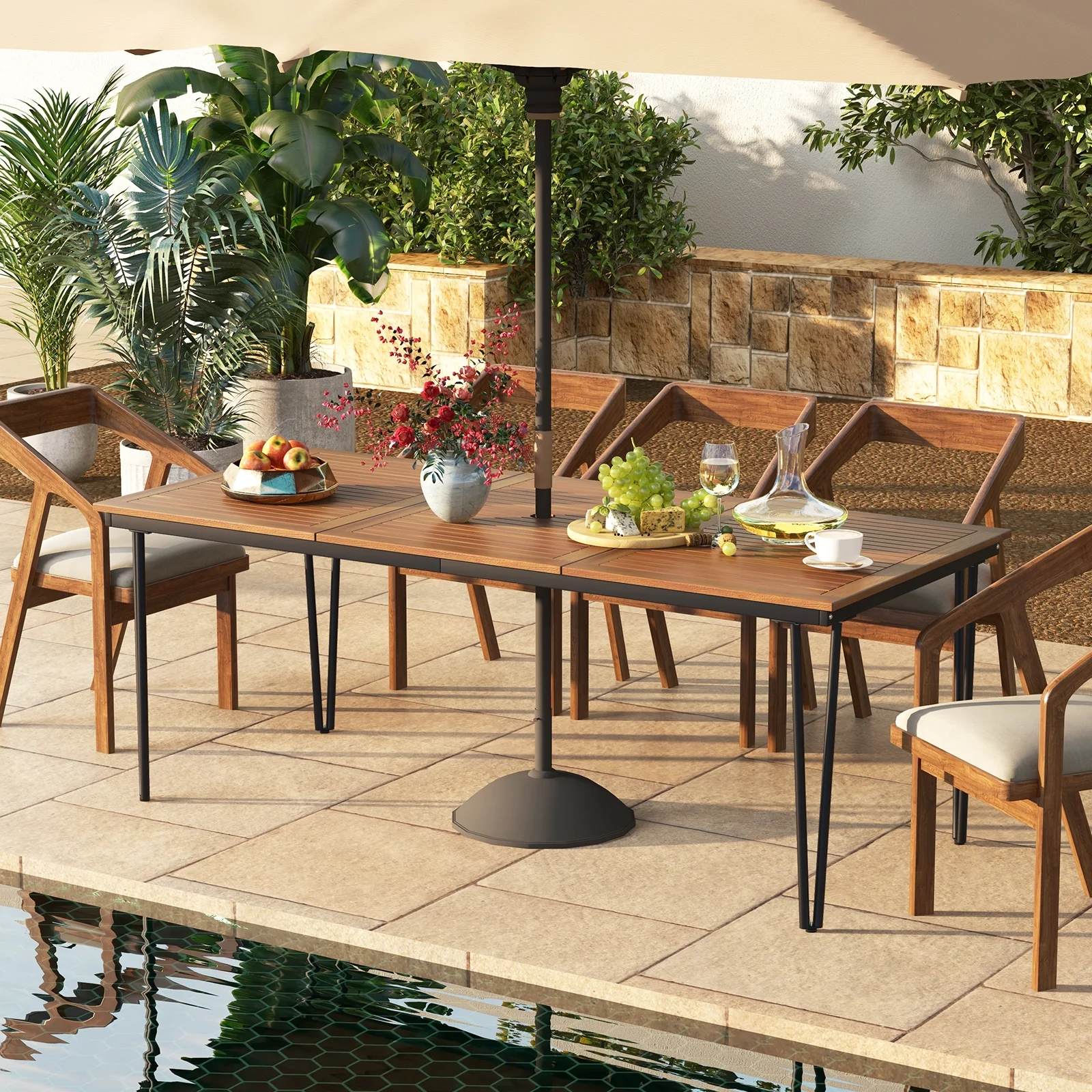 79" Outdoor Dining Table 8-Person Patio Table with 1.9" Umbrella Hole - Image 5