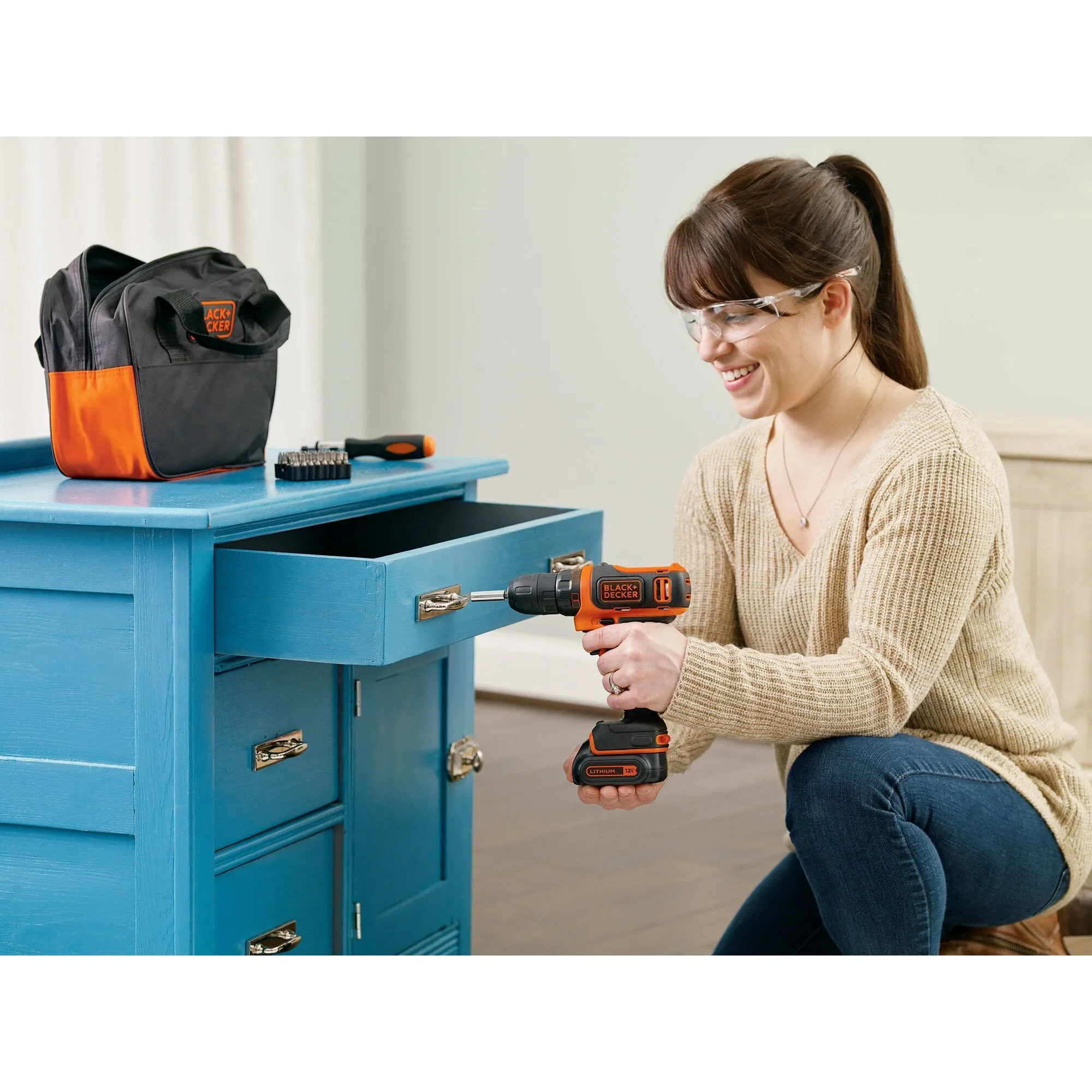 BLACK+DECKER 12V Cordess Drill/Driver, 1.5Ah, 59 Piece Set, Battery and Charger Included