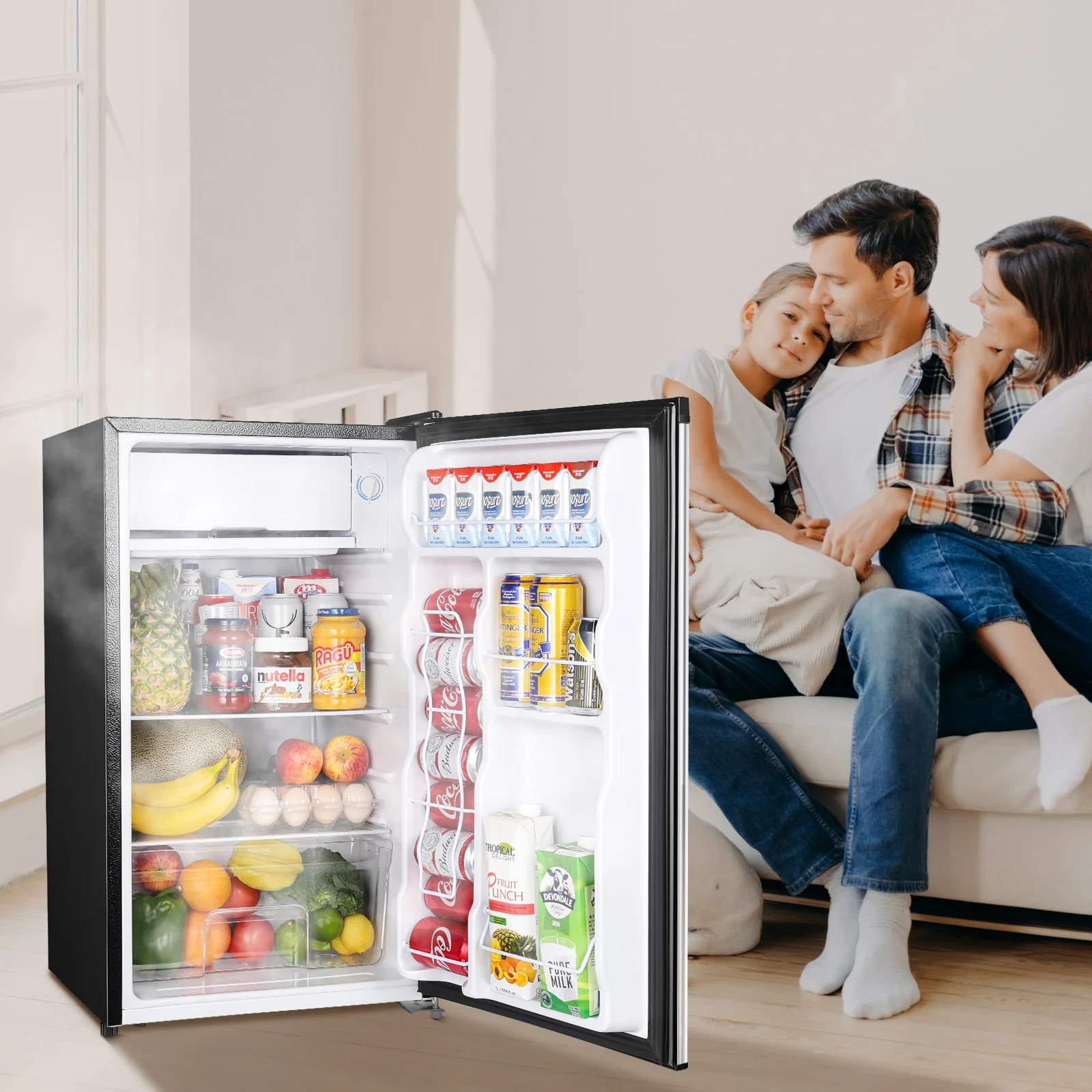 3.2 Cu.Ft. Mini Fridge with Freezer Single Door Small Refrigerator Adjustable Thermostat Compact Fridge with Reversible Door, Low Noise, BR321 Black(Black) - Image 4