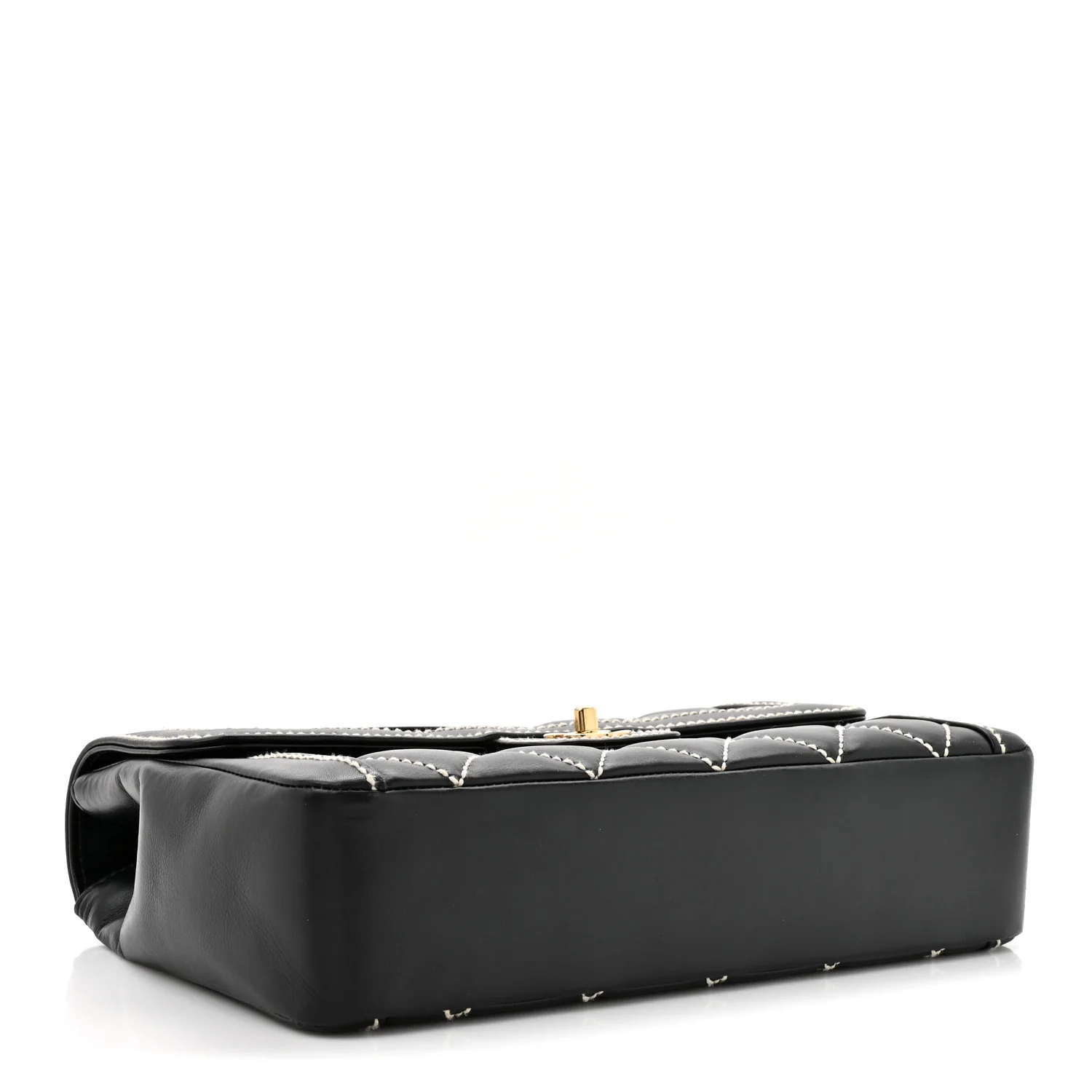 Calfskin Quilted Wild Stitch Large Top Handle Flap Black