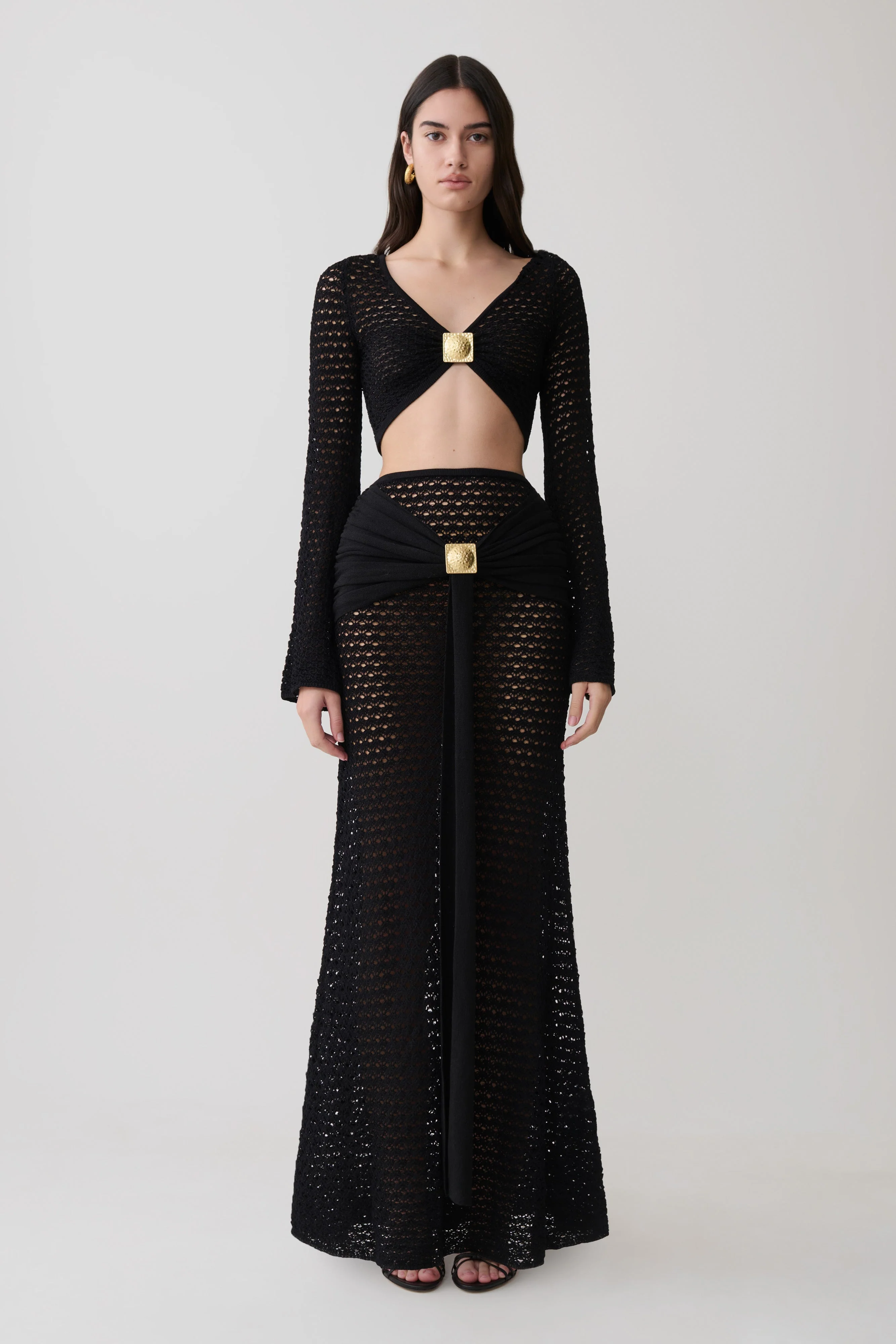 Mania Crochet Maxi Skirt With Hardware - Black