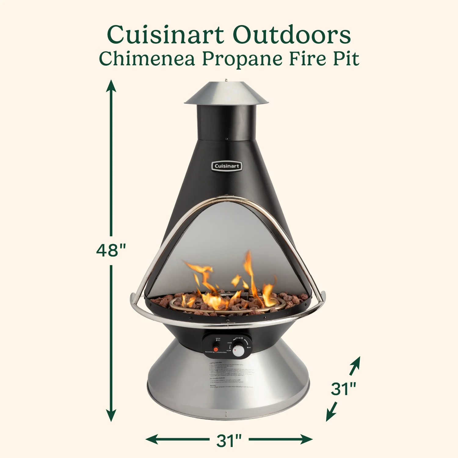 Cuisinart Chimenea Propane Fire Pit, 40, 000 BTU Adjustable Gas Fire Pit for Patios, Includes Lava Rocks, Directional Heat Shield and Push to Start Ignition