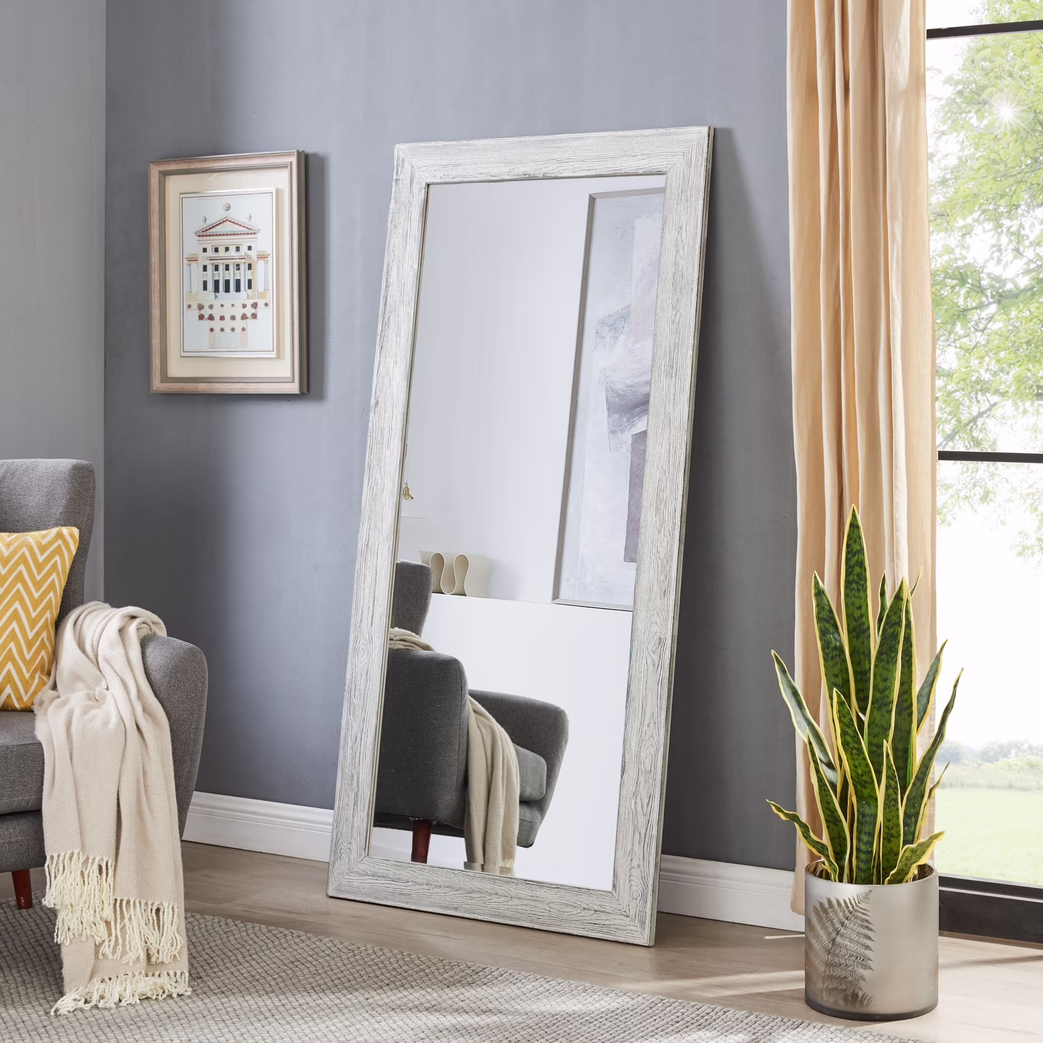 Large Farmhouse Mirror Farmhouse Bathroom Mirror Farmhouse Mirrors for Wall Decor Living Room Rustic Mirrors for Wall Decor Living Room Dressing Room Floor/Wall Mounted Rustic, Distressed White(White/Rustic/Rustic) - Image 7