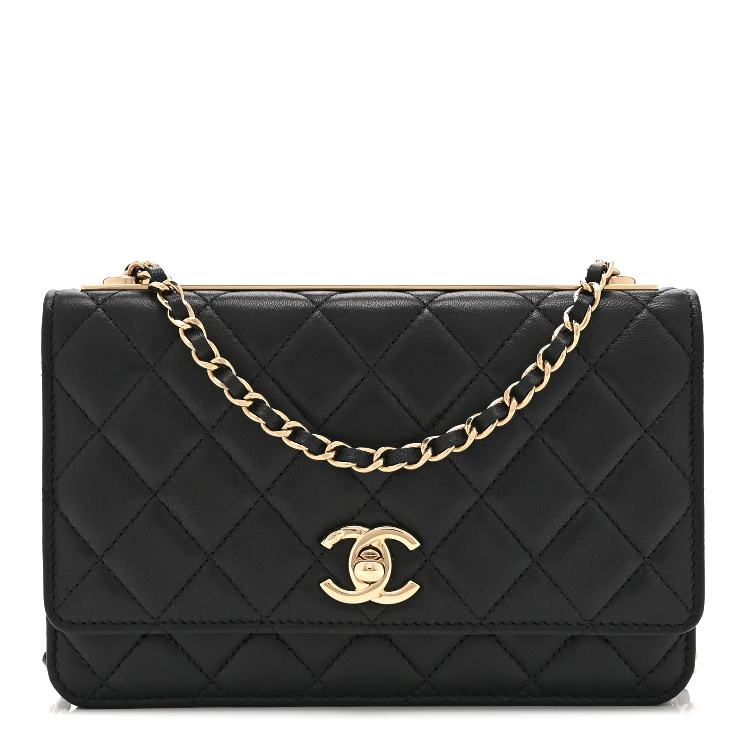 Lambskin Quilted Trendy CC Wallet On Chain WOC Black
